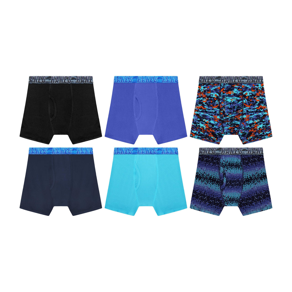 Hanes Boys' Moves Performance Underwear Boxer Brief, 6-pack, All Over Mesh Moisture Wicking Boxer Briefs