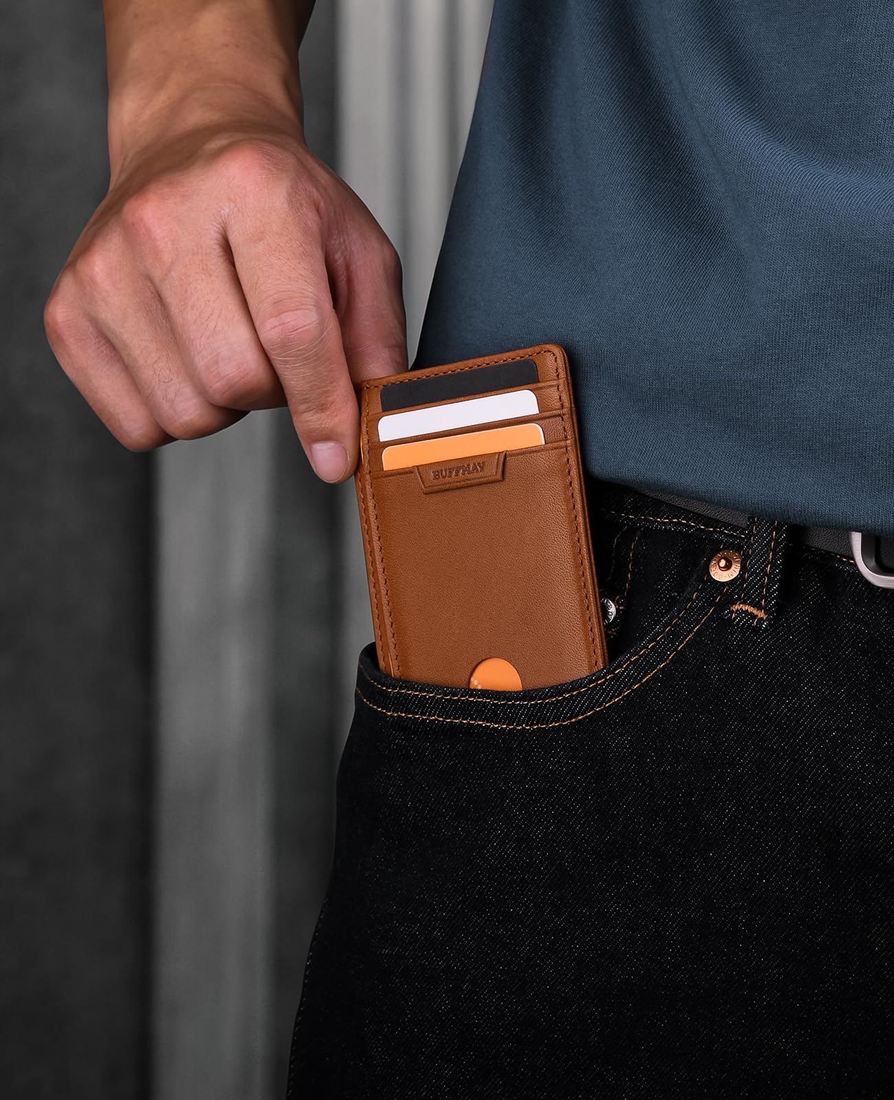 Buffway Slim Minimalist Front Pocket RFID Blocking Leather Wallets for Men and Women - Cross Black