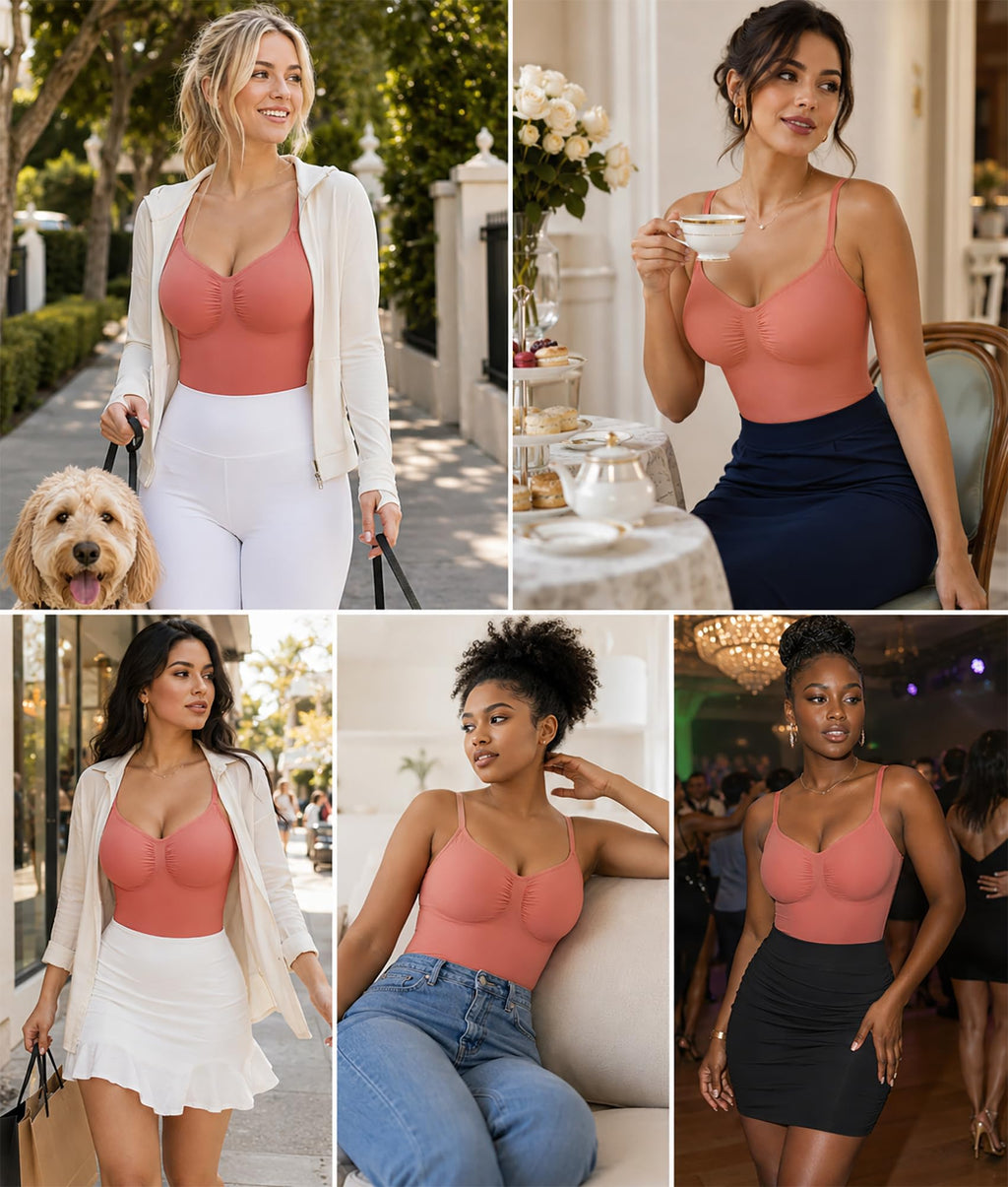 SHAPERX Shapewear for Women Tummy Control Bodysuit Mid Thigh Body Shaper Shorts for a Lifted Look