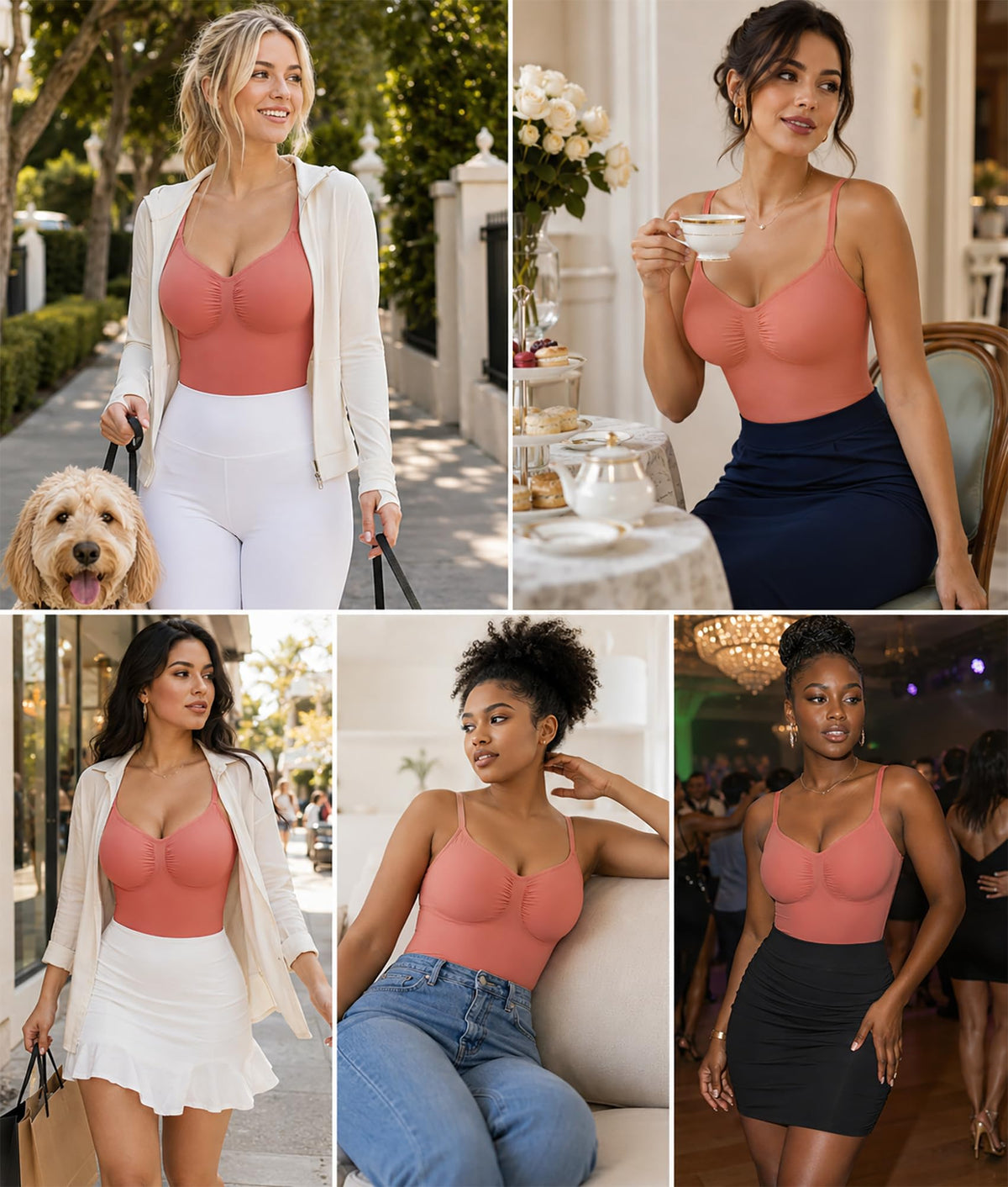 SHAPERX Shapewear for Women Tummy Control Bodysuit Mid Thigh Body Shaper Shorts for a Lifted Look