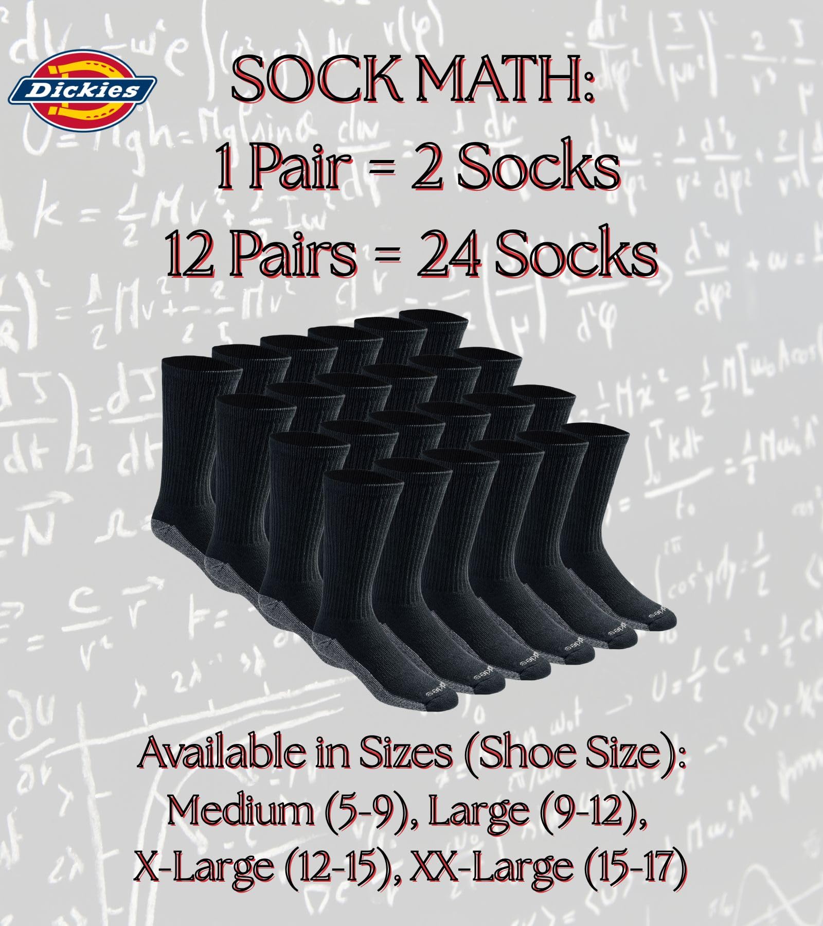 Dickies Men's Dri-tech Original Moisture Control Crew Socks, Available in M-xxl (6, 12, 18 Pairs)