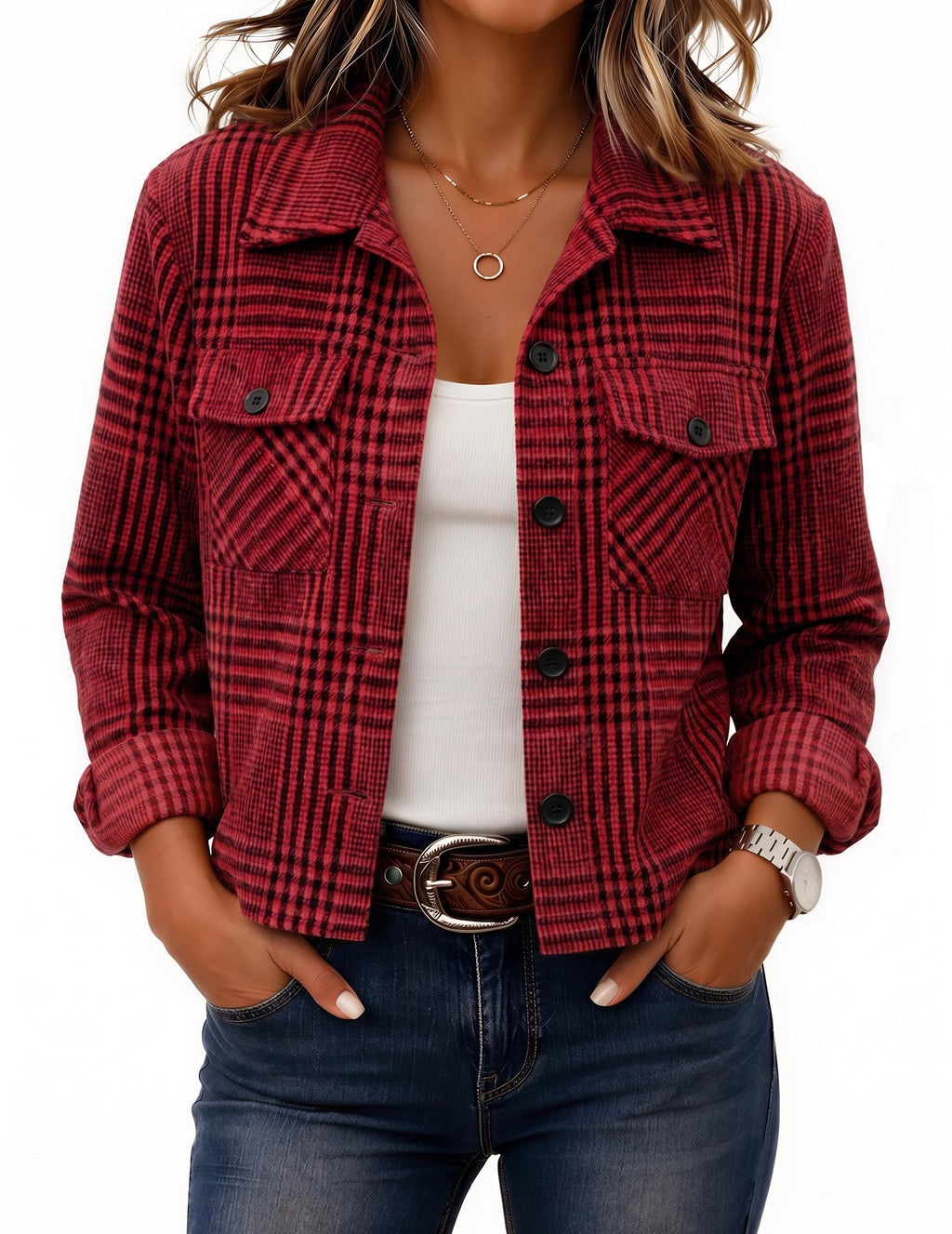 Zeagoo Flannels for Women Cropped Shacket Jacket Fashion Plaid Fall Coat