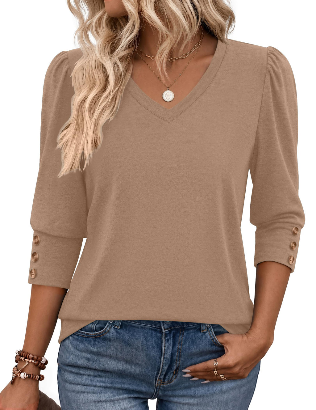 Zeagoo Womens 3/4 Sleeve V Neck T Shirts Dressy Casual Tops