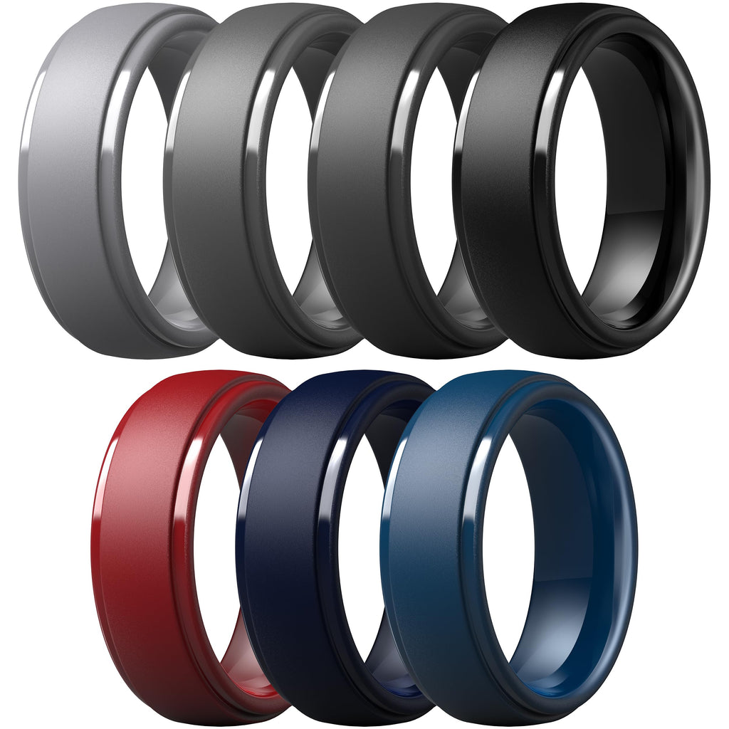 ThunderFit Silicone Rings for Men, Step Edge Rubber Wedding Bands 10mm Wide