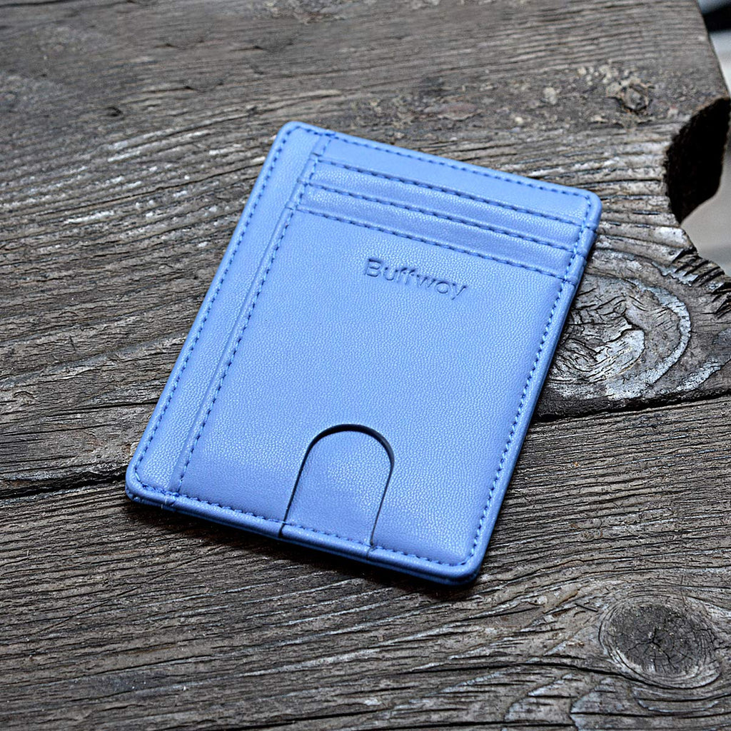 Buffway Slim Minimalist Front Pocket RFID Blocking Leather Wallets for Men and Women - Cross Black