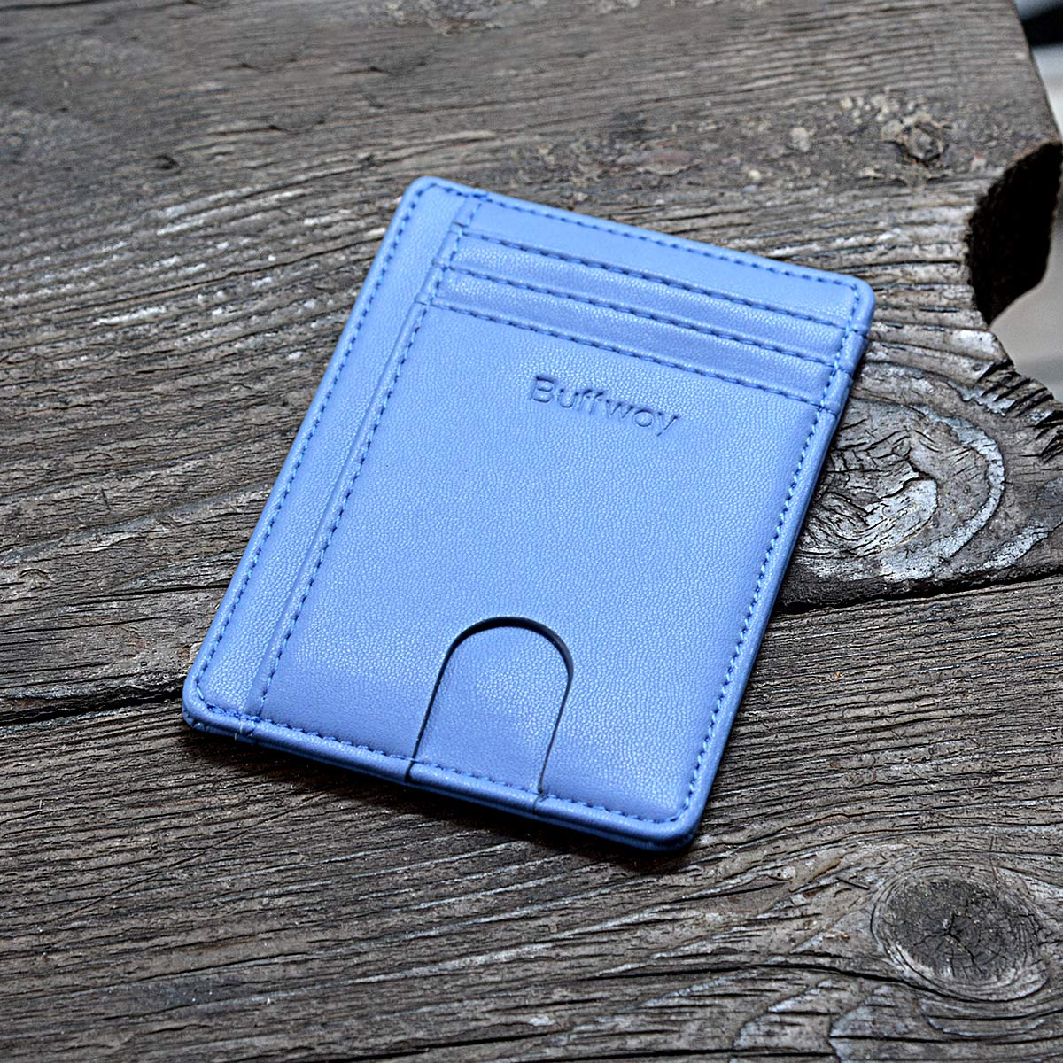 Buffway Slim Minimalist Front Pocket RFID Blocking Leather Wallets for Men and Women - Cross Black