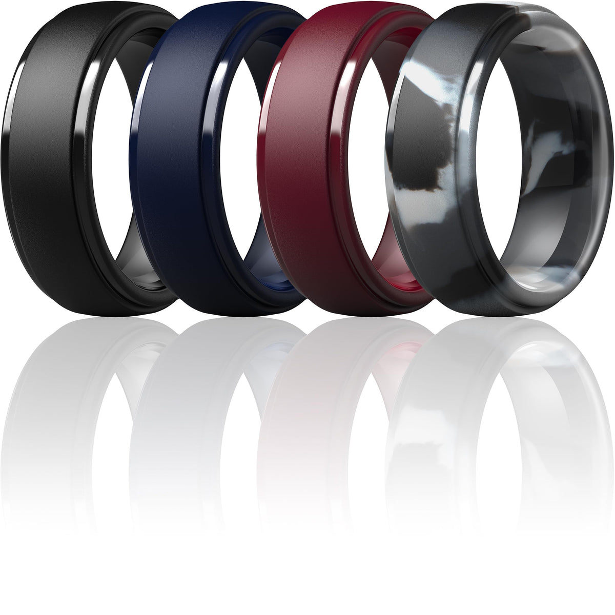 ThunderFit Silicone Rings for Men, Step Edge Rubber Wedding Bands 10mm Wide