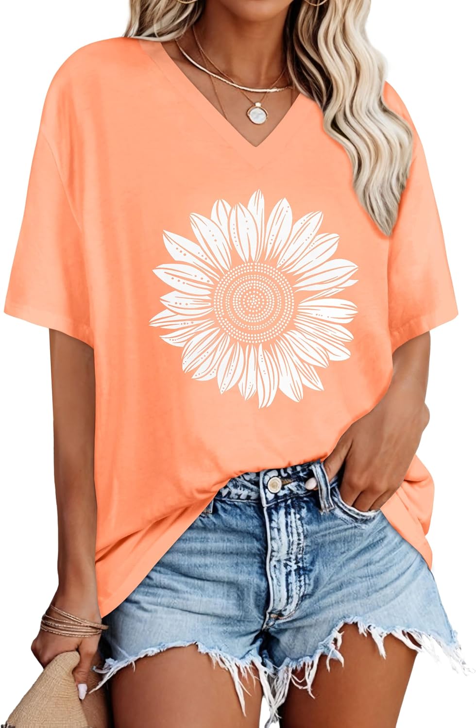 Oversized Tshirts for Women Graphic V Neck Short Sleeve Summer Casual Tops