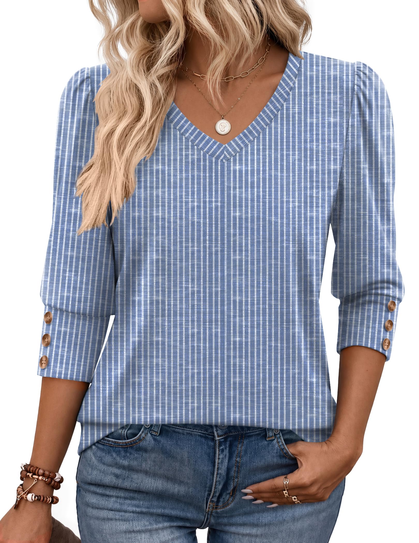 Zeagoo Womens 3/4 Sleeve V Neck T Shirts Dressy Casual Tops