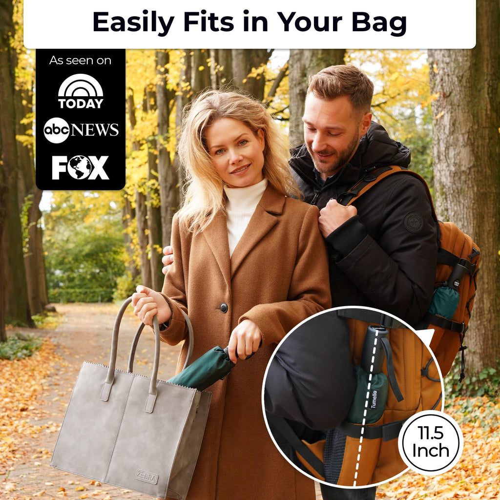 TUMELLA Strongest Windproof Travel Umbrella (Compact, 100MPH Wind-Tested), Light, Portable, One-Handed Use, Automatic Folding Rain Umbrella, Durable, Premium Grip, Fits Car & Backpack