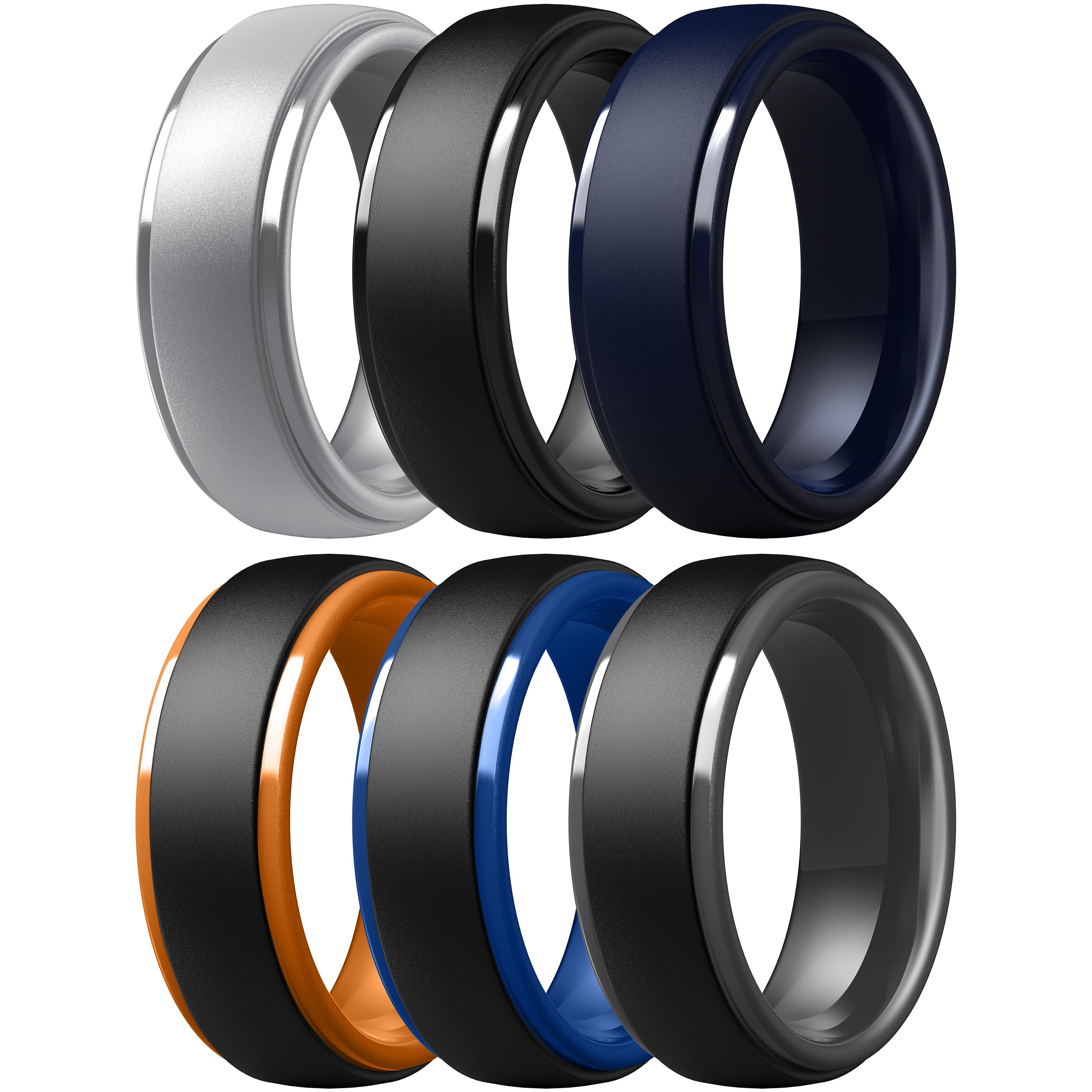 ThunderFit Silicone Rings for Men, Step Edge Rubber Wedding Bands 10mm Wide