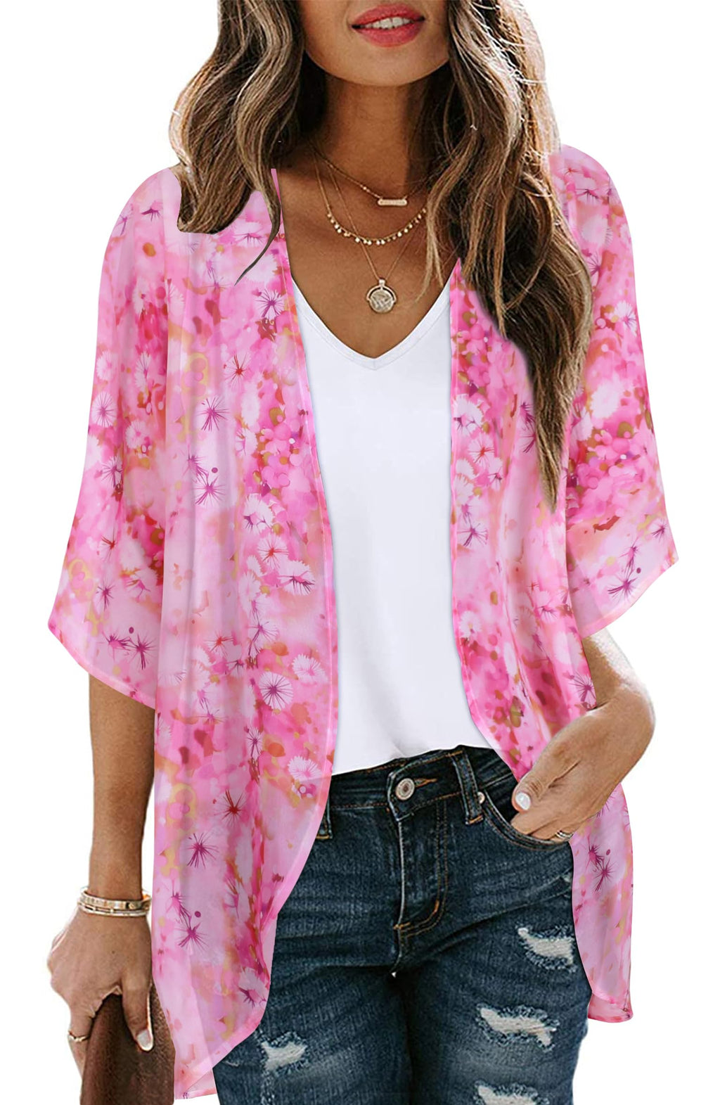 CHICGAL Womens Floral Kimono Cardigan Beach Cover Up Casual Summer Tops