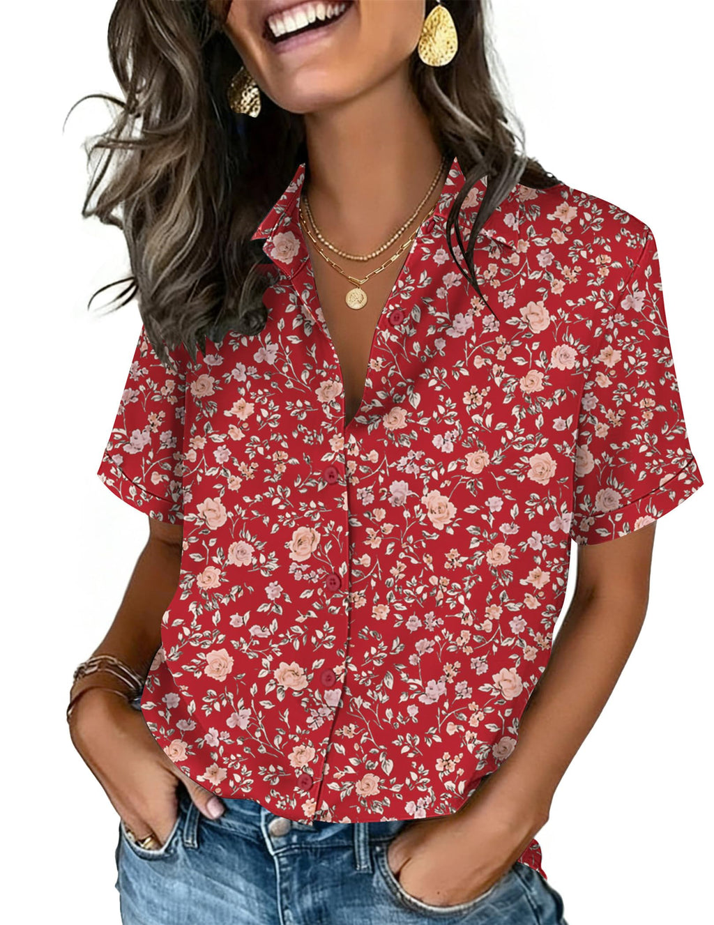 Zeagoo Button Down Shirts for Women Short Sleeve Tops Dressy Casual Blouses