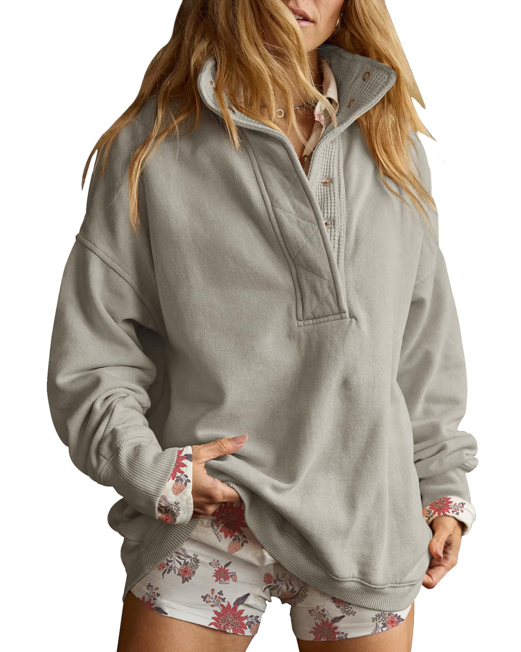 Gacaky Sweatshirt for Women Oversized Henley Neck Pullover Top Fall Outfits