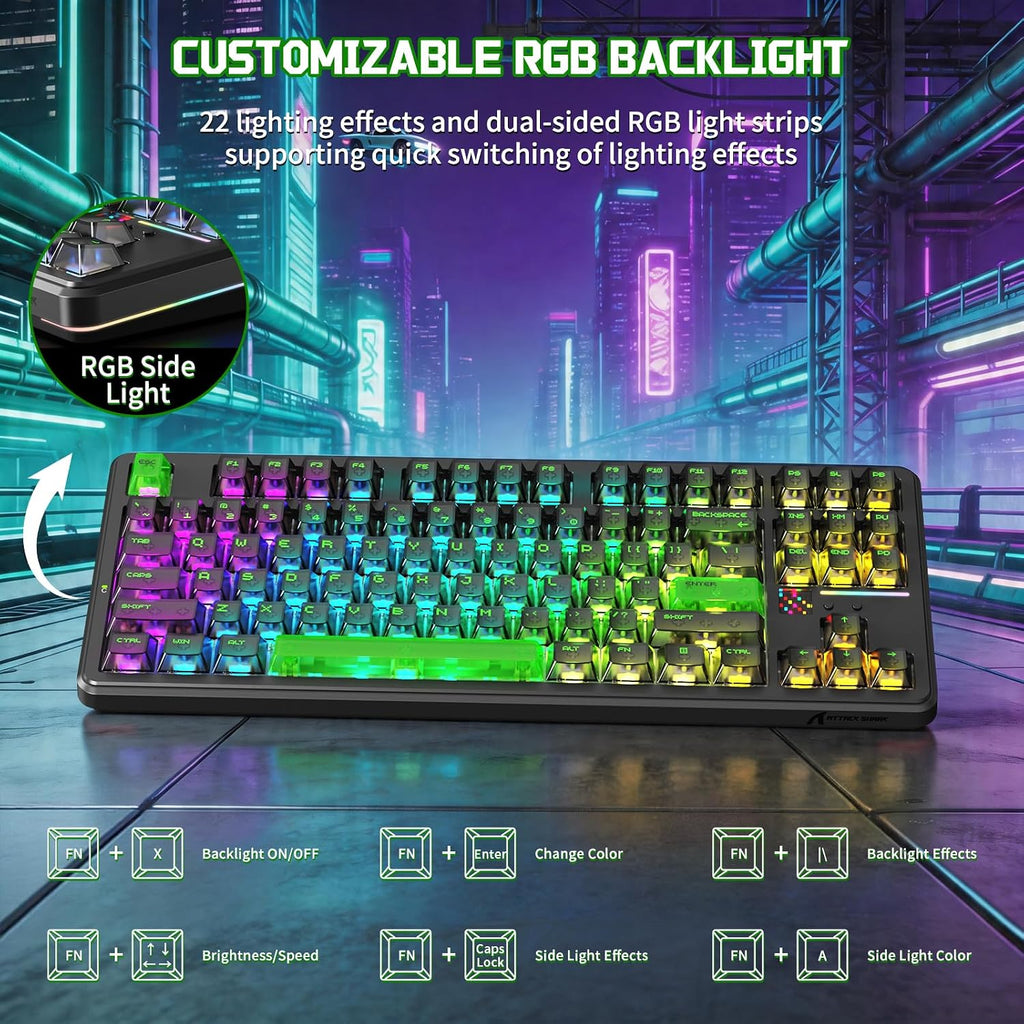 ATTACK SHARK X87 ULTRA Kablosuz Mekanik Oyun Klavyesi Dot Matrix Ekranlı, BT/2,4 GHz/Kablolu, Çift 8000Hz Yoklama Oranı,%75 Hot-Swap, 10000mAh, RGB, Shark Fin Kablosuz Alıcı, Mürekkep Gölge