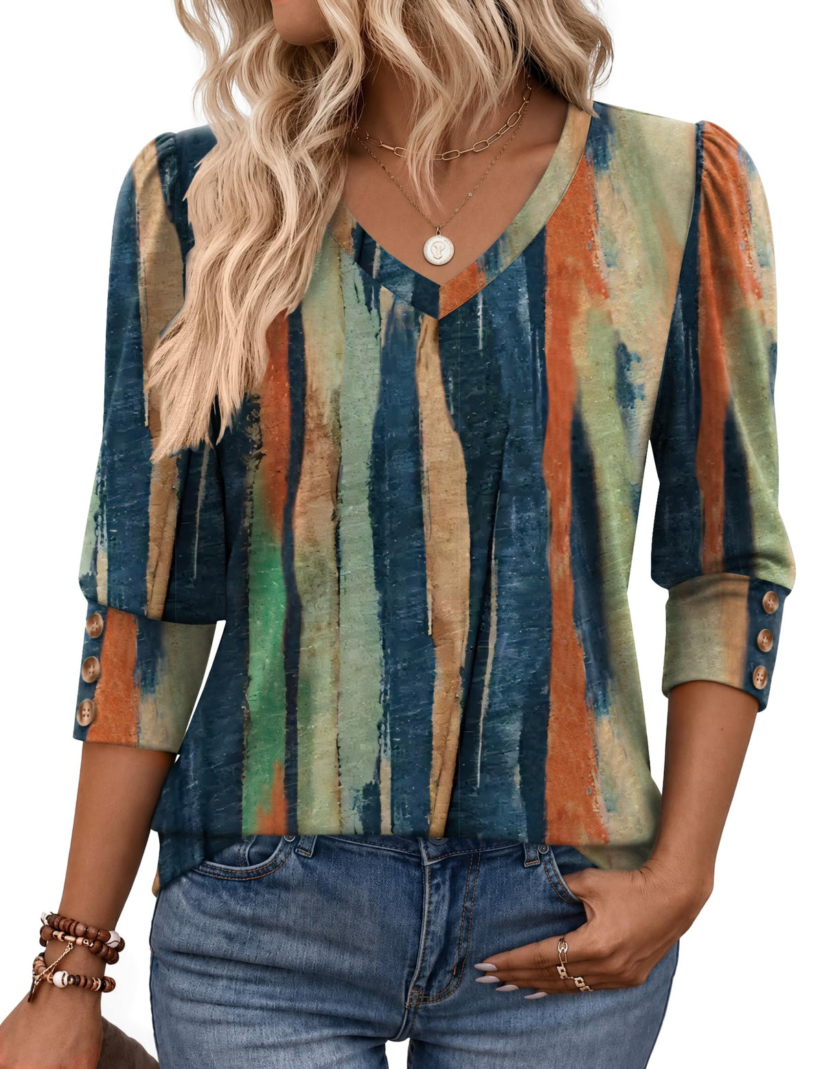 Zeagoo Womens 3/4 Sleeve V Neck T Shirts Dressy Casual Tops