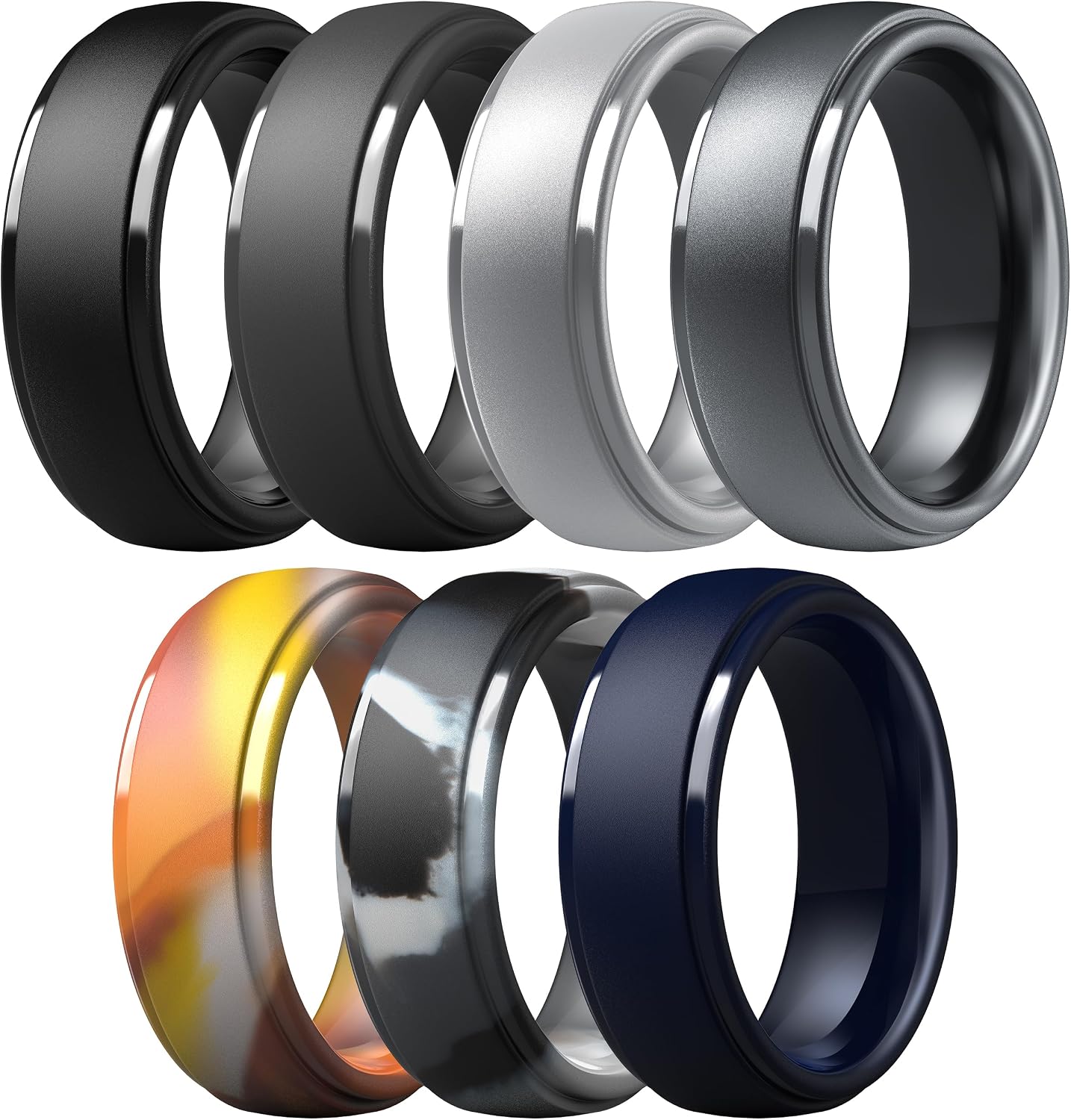 ThunderFit Silicone Rings for Men, Step Edge Rubber Wedding Bands 10mm Wide