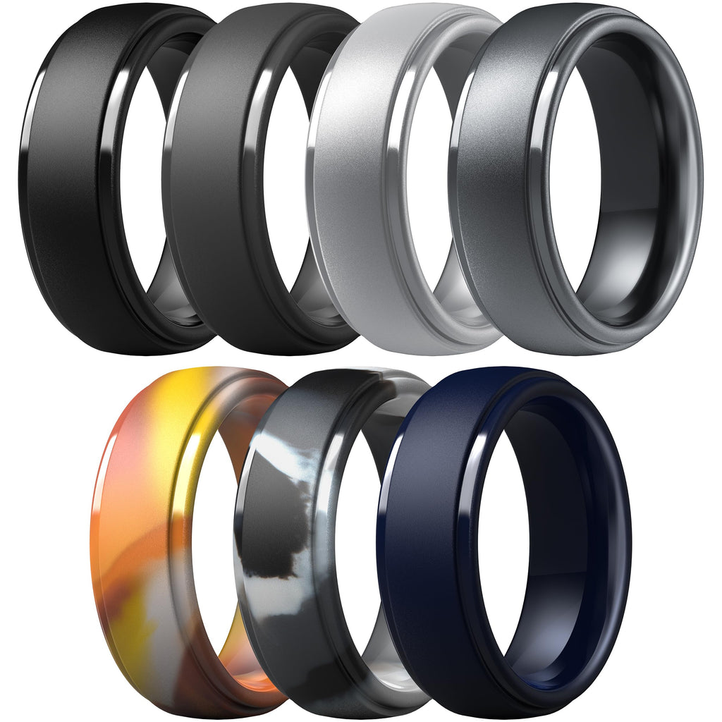 ThunderFit Silicone Rings for Men, Step Edge Rubber Wedding Bands 10mm Wide