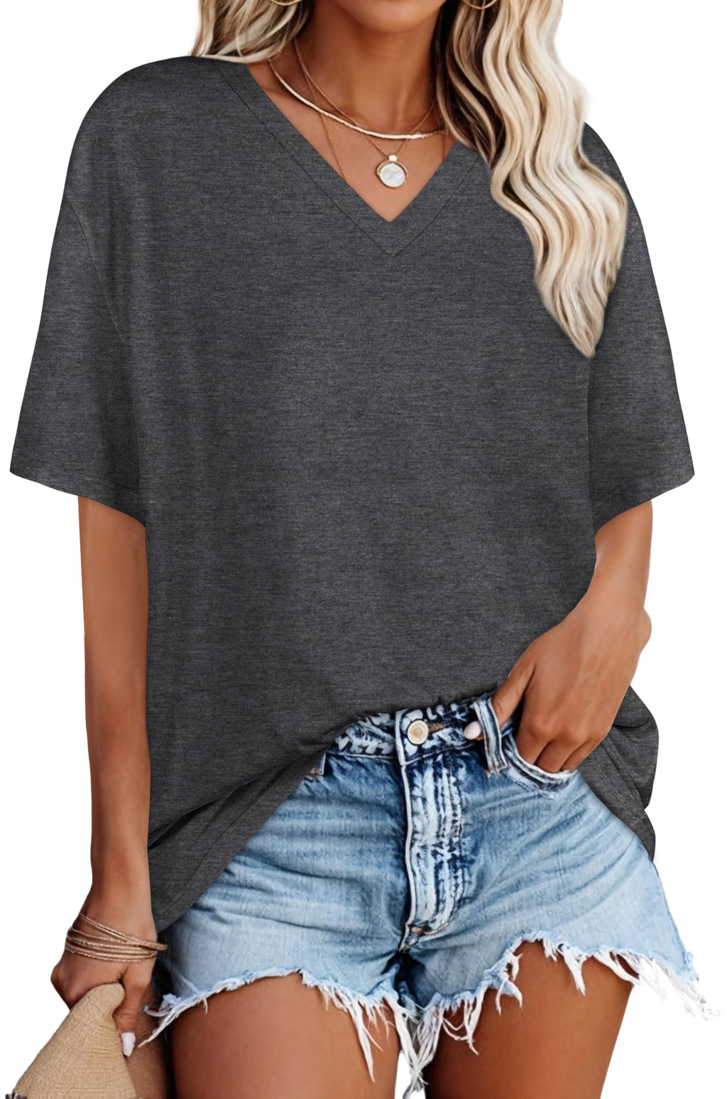 Oversized Tshirts for Women Graphic V Neck Short Sleeve Summer Casual Tops