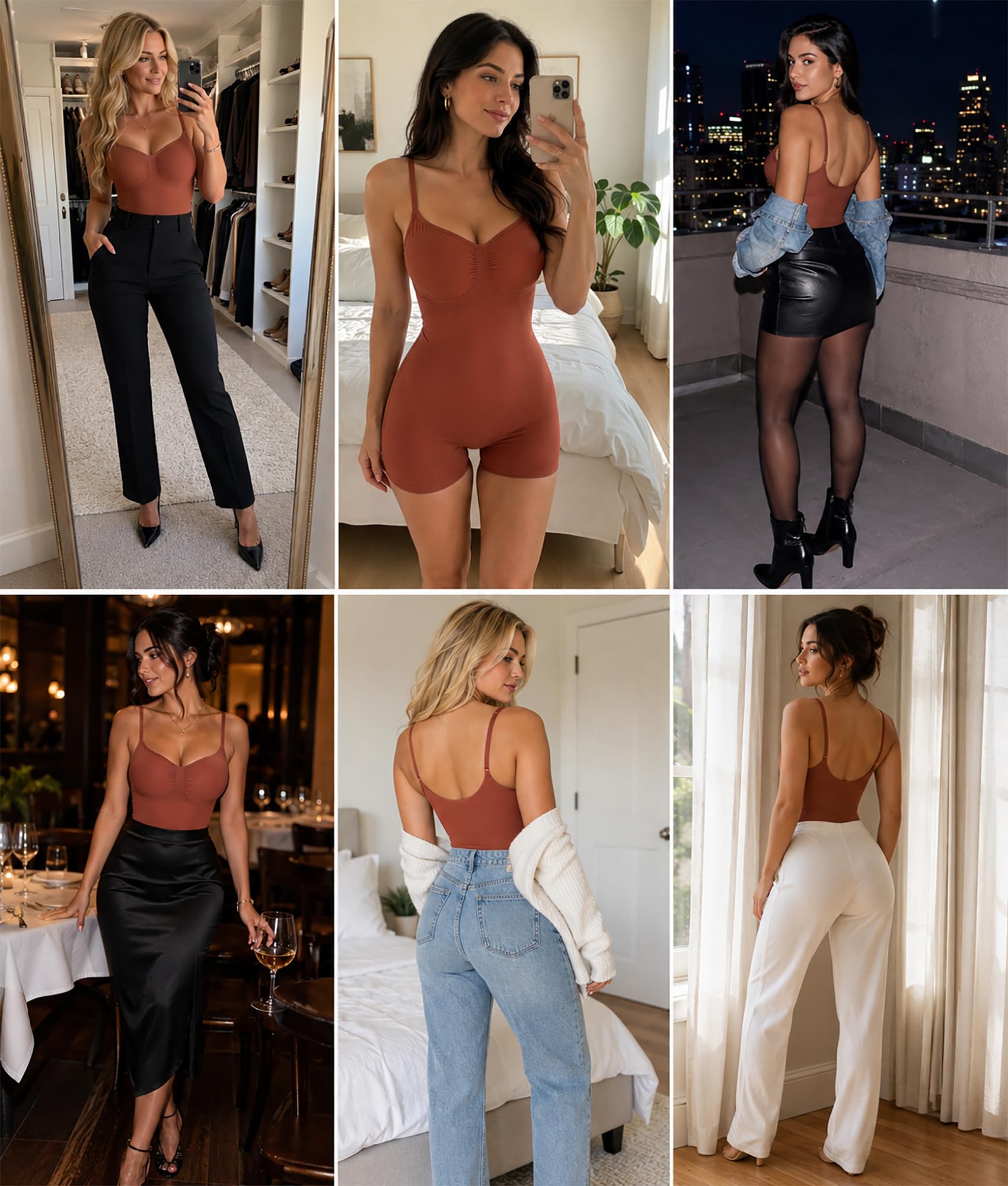 SHAPERX Shapewear for Women Tummy Control Bodysuit Mid Thigh Body Shaper Shorts for a Lifted Look