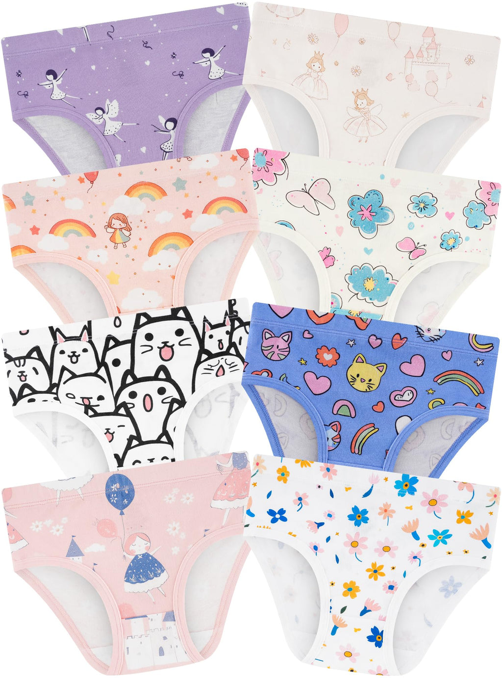 Girls Underwear, Soft Cotton Tagless Breathable Panties, 8-Pack, 18M-12Y