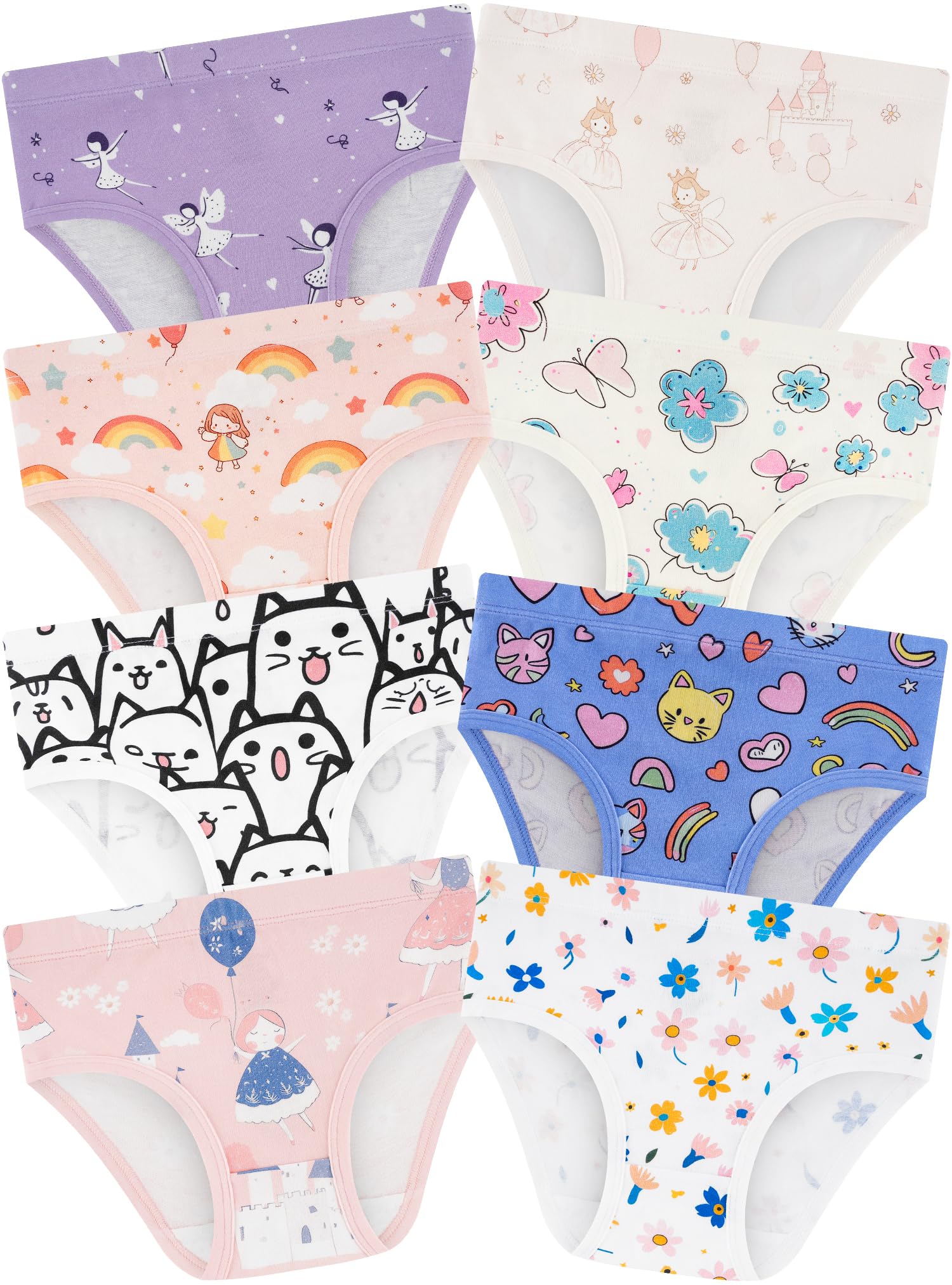 Girls Underwear, Soft Cotton Tagless Breathable Panties, 8-Pack, 18M-12Y