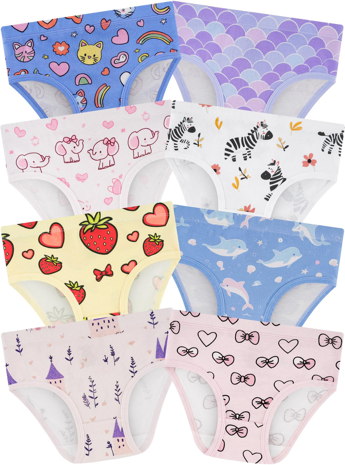 Girls Underwear, Soft Cotton Tagless Breathable Panties, 8-Pack, 18M-12Y