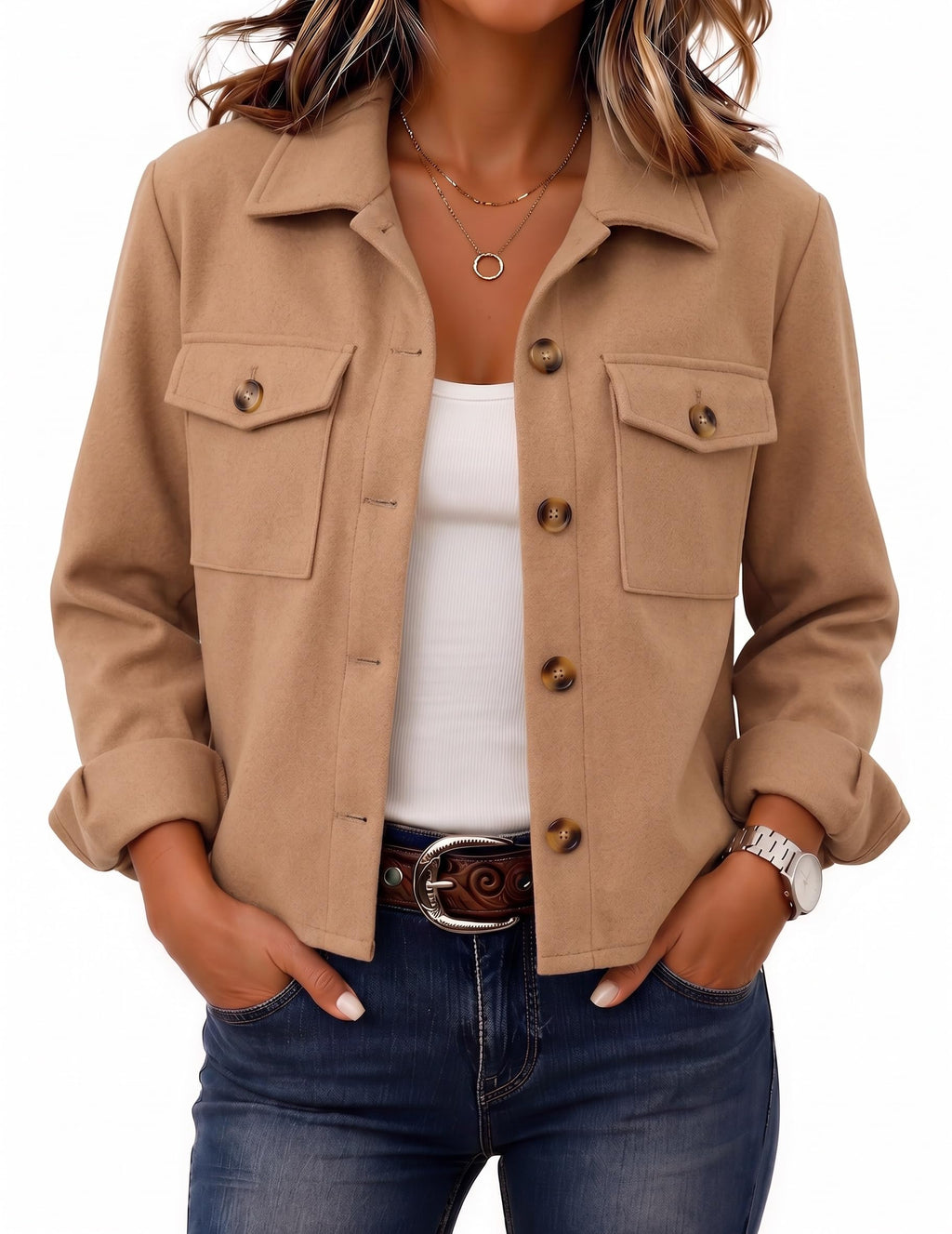 Zeagoo Flannels for Women Cropped Shacket Jacket Fashion Plaid Fall Coat