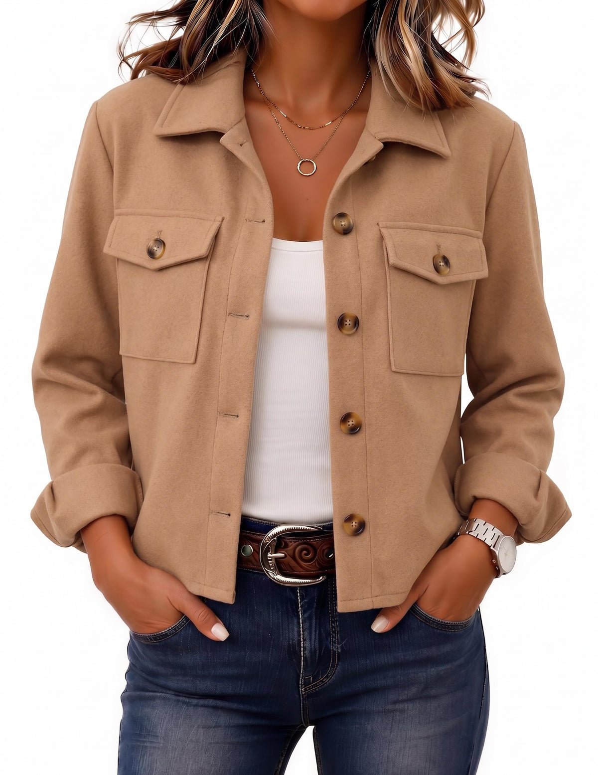 Zeagoo Flannels for Women Cropped Shacket Jacket Fashion Plaid Fall Coat