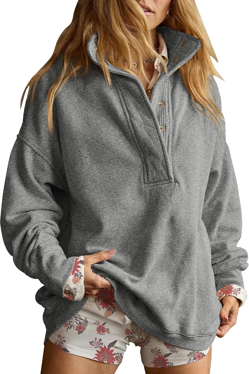 Gacaky Sweatshirt for Women Oversized Henley Neck Pullover Top Fall Outfits