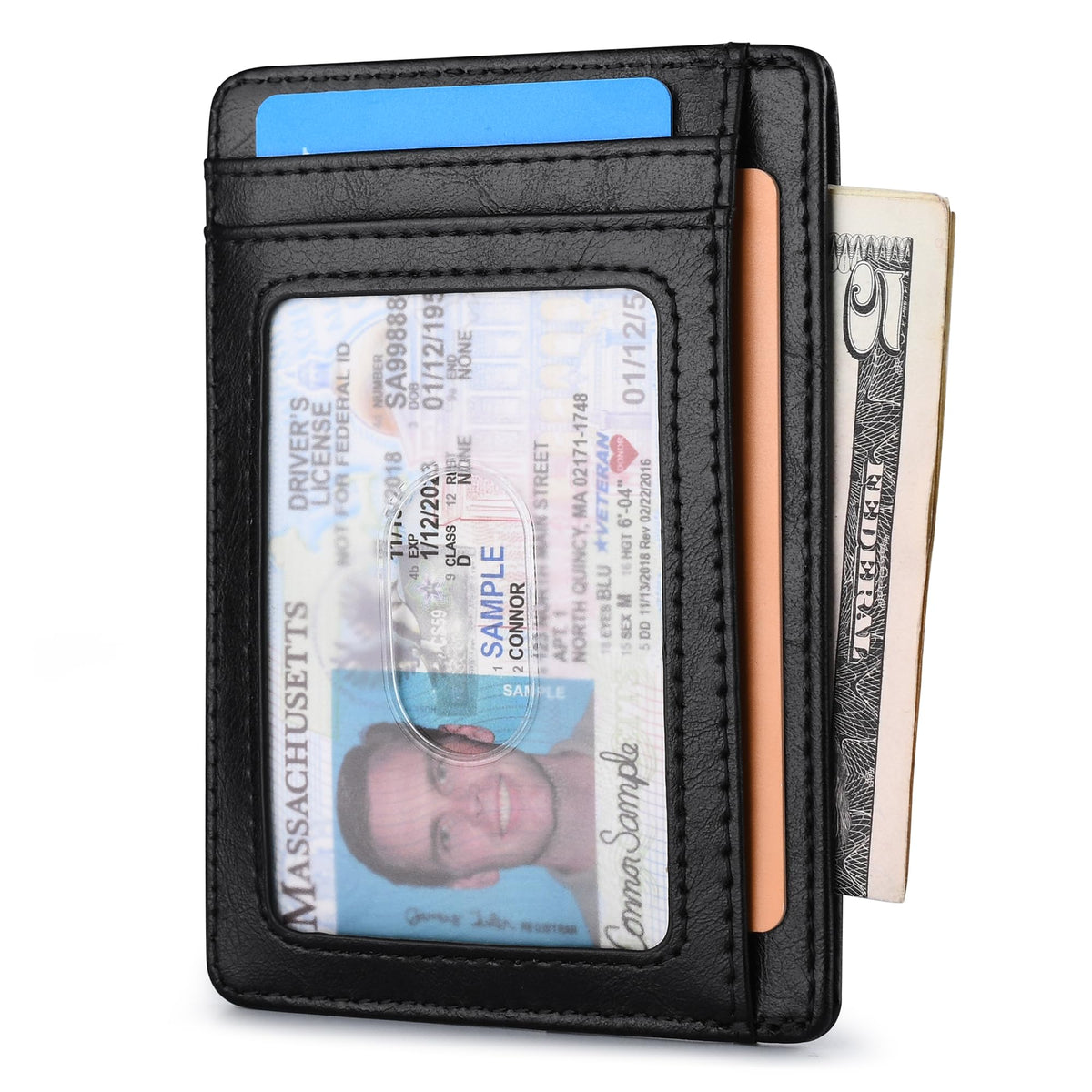 Buffway Slim Minimalist Front Pocket RFID Blocking Leather Wallets for Men and Women - Cross Black