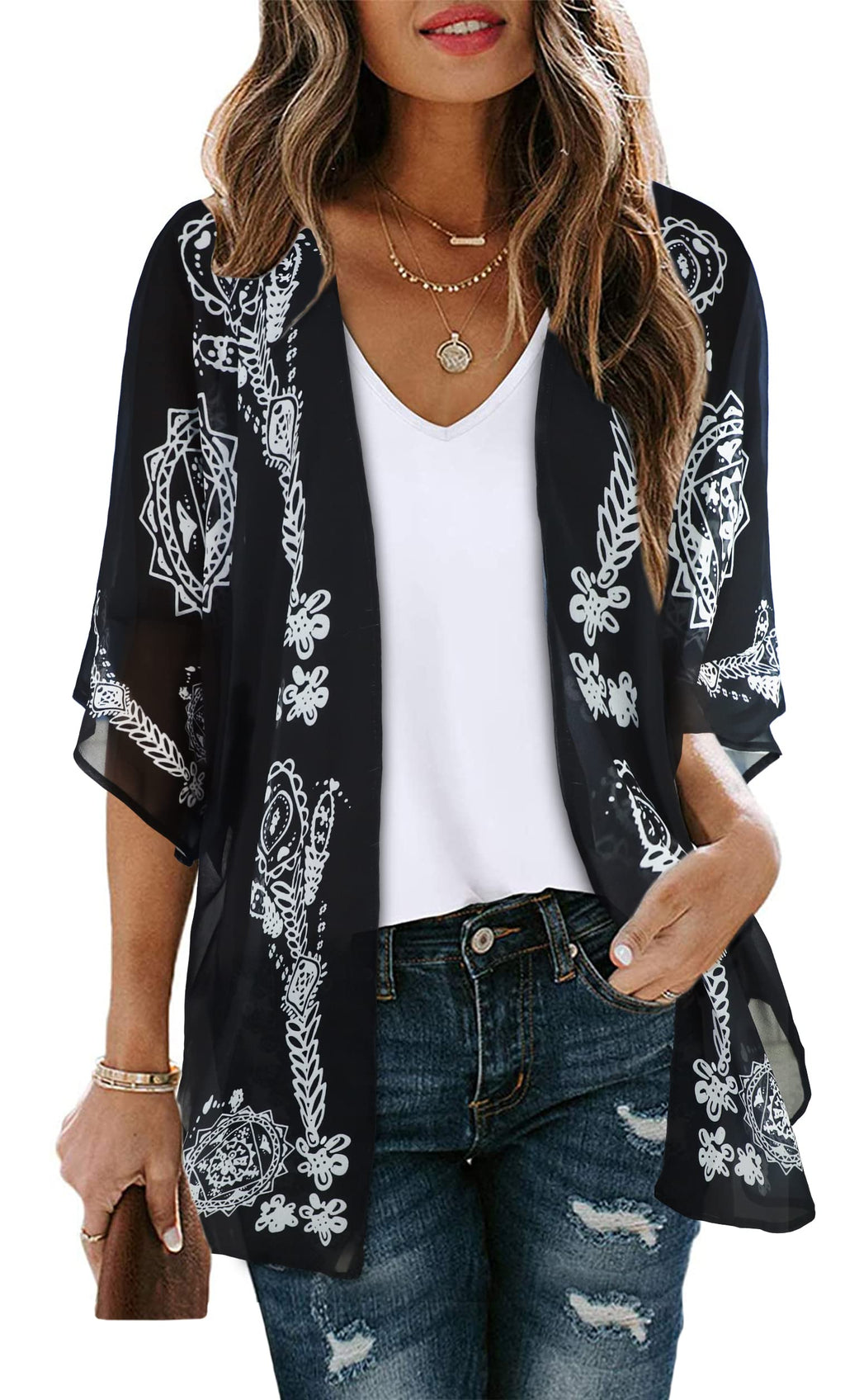 CHICGAL Womens Floral Kimono Cardigan Beach Cover Up Casual Summer Tops