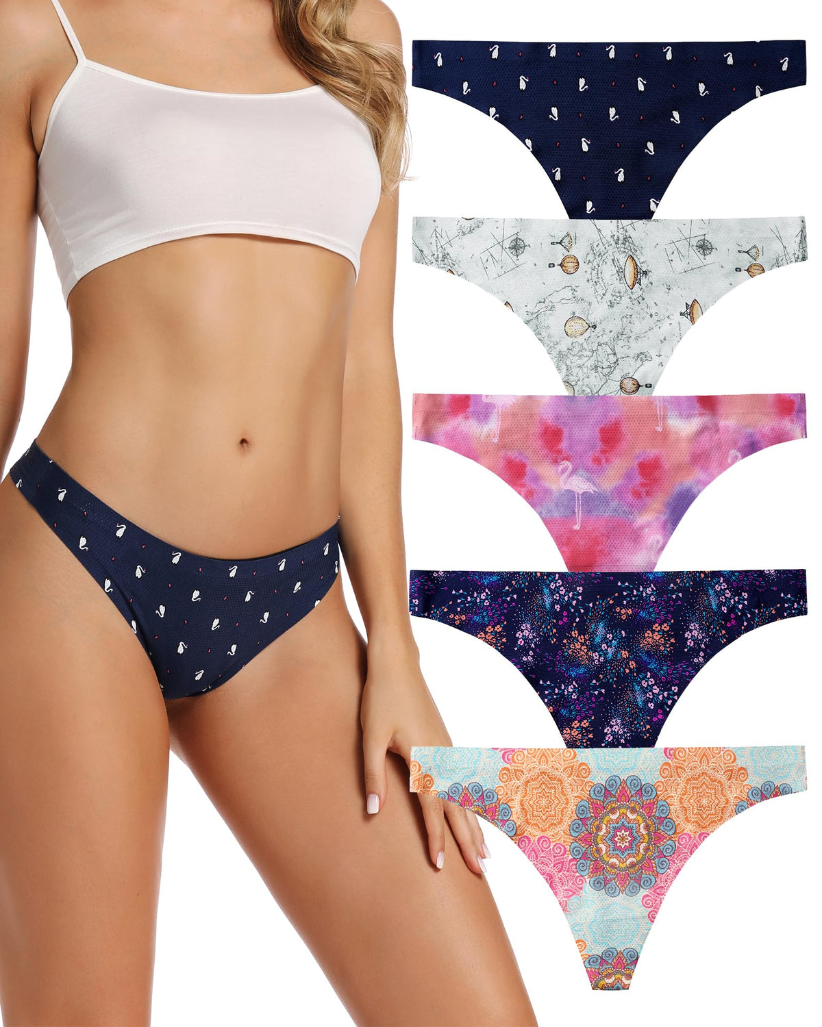voenxe Seamless Women Underwear Thongs,No Show Ladies Workout Thong,5 Pack