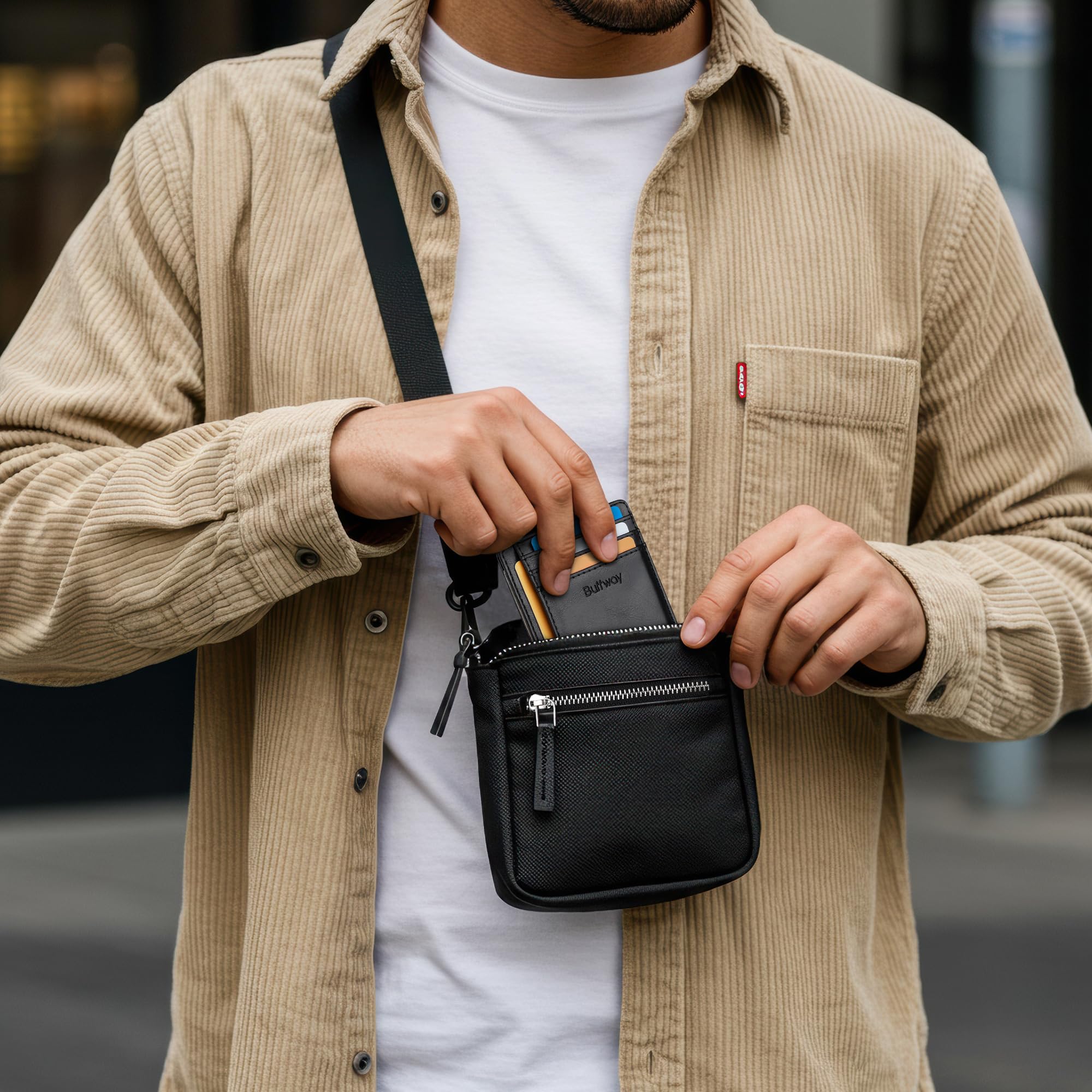 Buffway Slim Minimalist Front Pocket RFID Blocking Leather Wallets for Men and Women - Cross Black