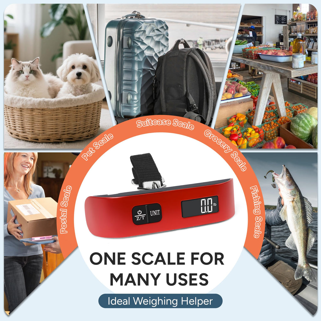 travel inspira Digital Luggage Scale – Portable Hanging Suitcase Weight Scale for Travel, 110 lb Capacity, Backlit LCD Display, Prevents Airport Overweight Fees, Battery Included
