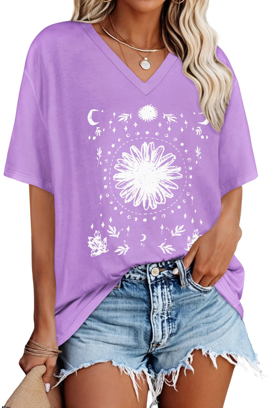 Oversized Tshirts for Women Graphic V Neck Short Sleeve Summer Casual Tops