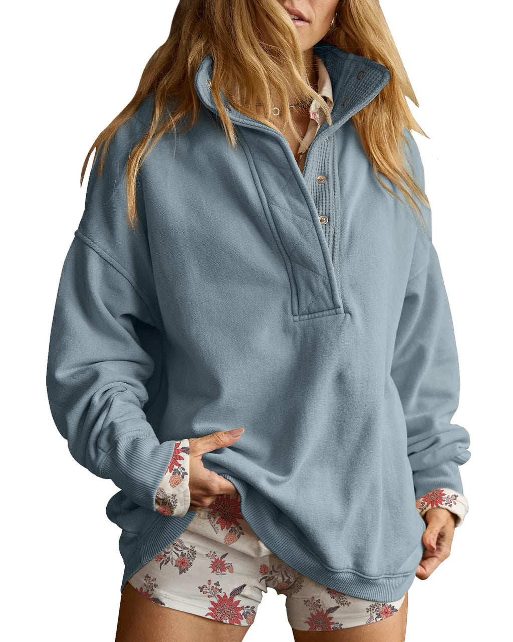 Gacaky Sweatshirt for Women Oversized Henley Neck Pullover Top Fall Outfits