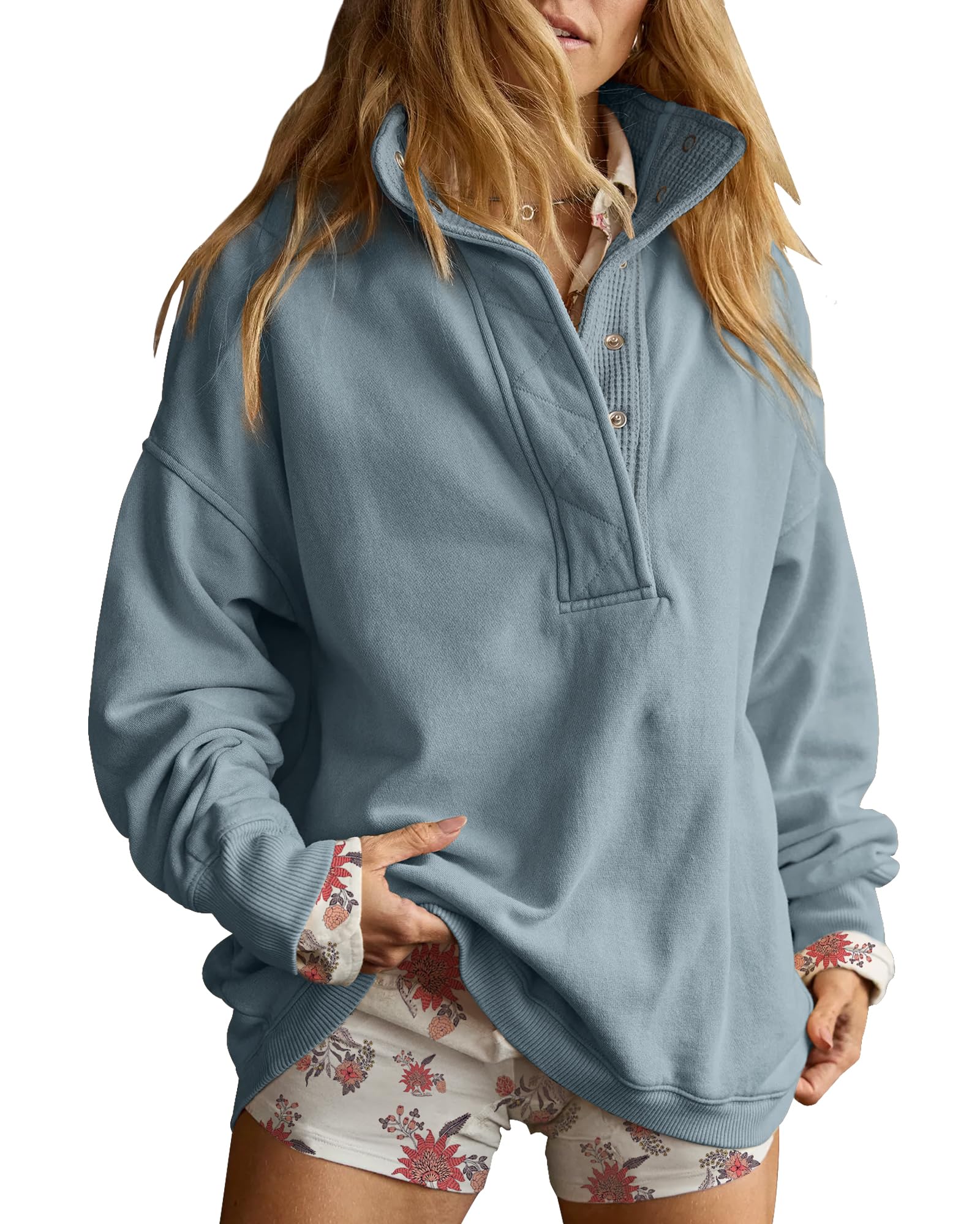 Gacaky Sweatshirt for Women Oversized Henley Neck Pullover Top Fall Outfits