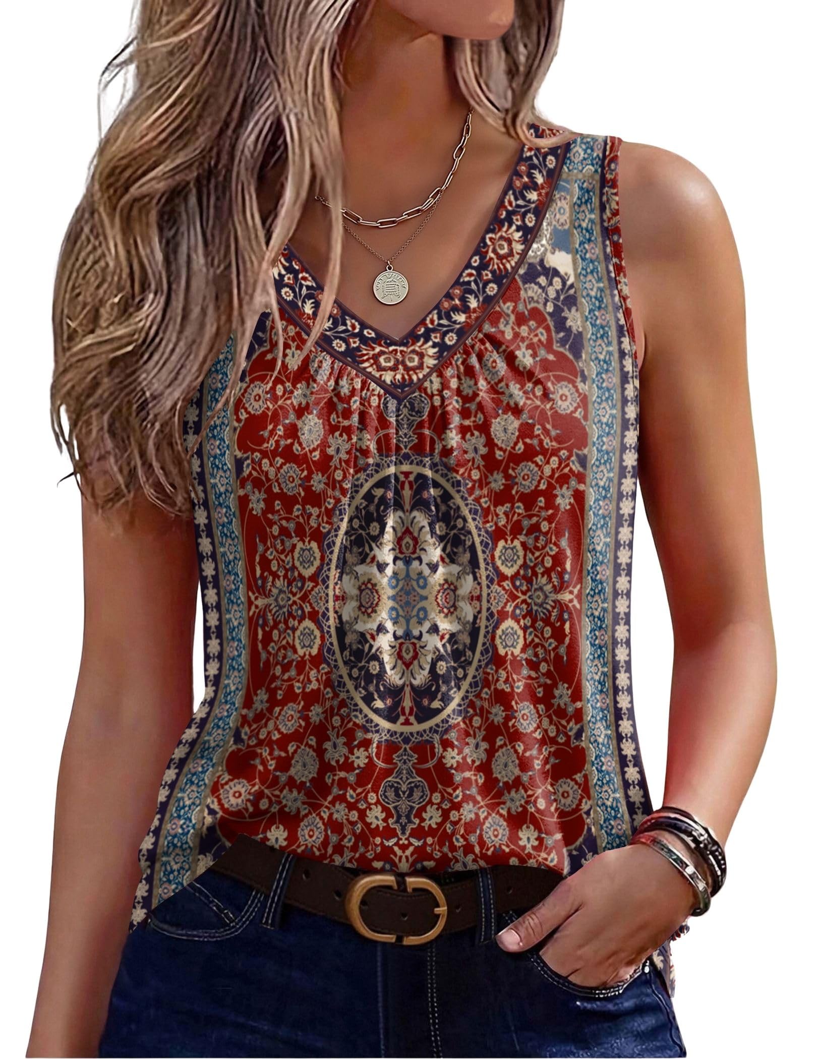 Zeagoo Womens Tank Tops Summer Sleeveless Tops V Neck Pleated Shirts
