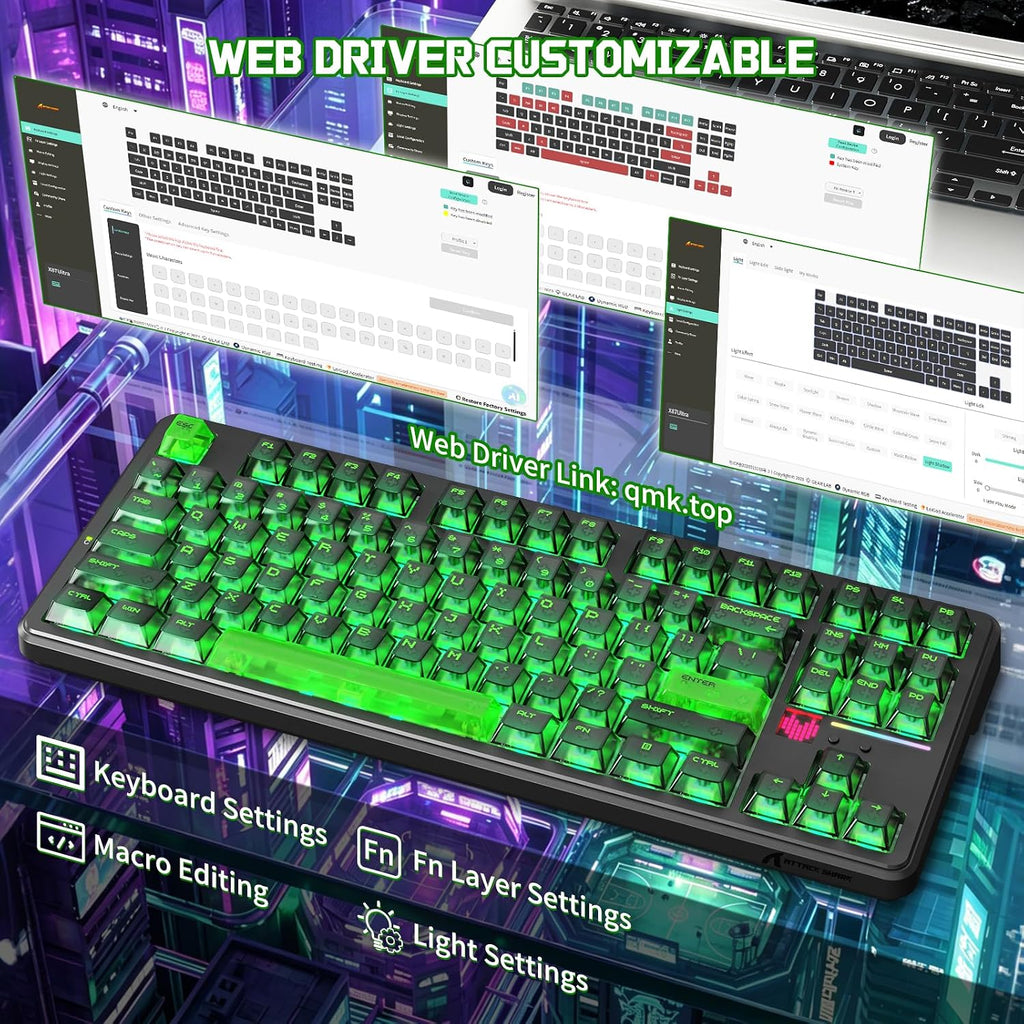 ATTACK SHARK X87 ULTRA Kablosuz Mekanik Oyun Klavyesi Dot Matrix Ekranlı, BT/2,4 GHz/Kablolu, Çift 8000Hz Yoklama Oranı,%75 Hot-Swap, 10000mAh, RGB, Shark Fin Kablosuz Alıcı, Mürekkep Gölge