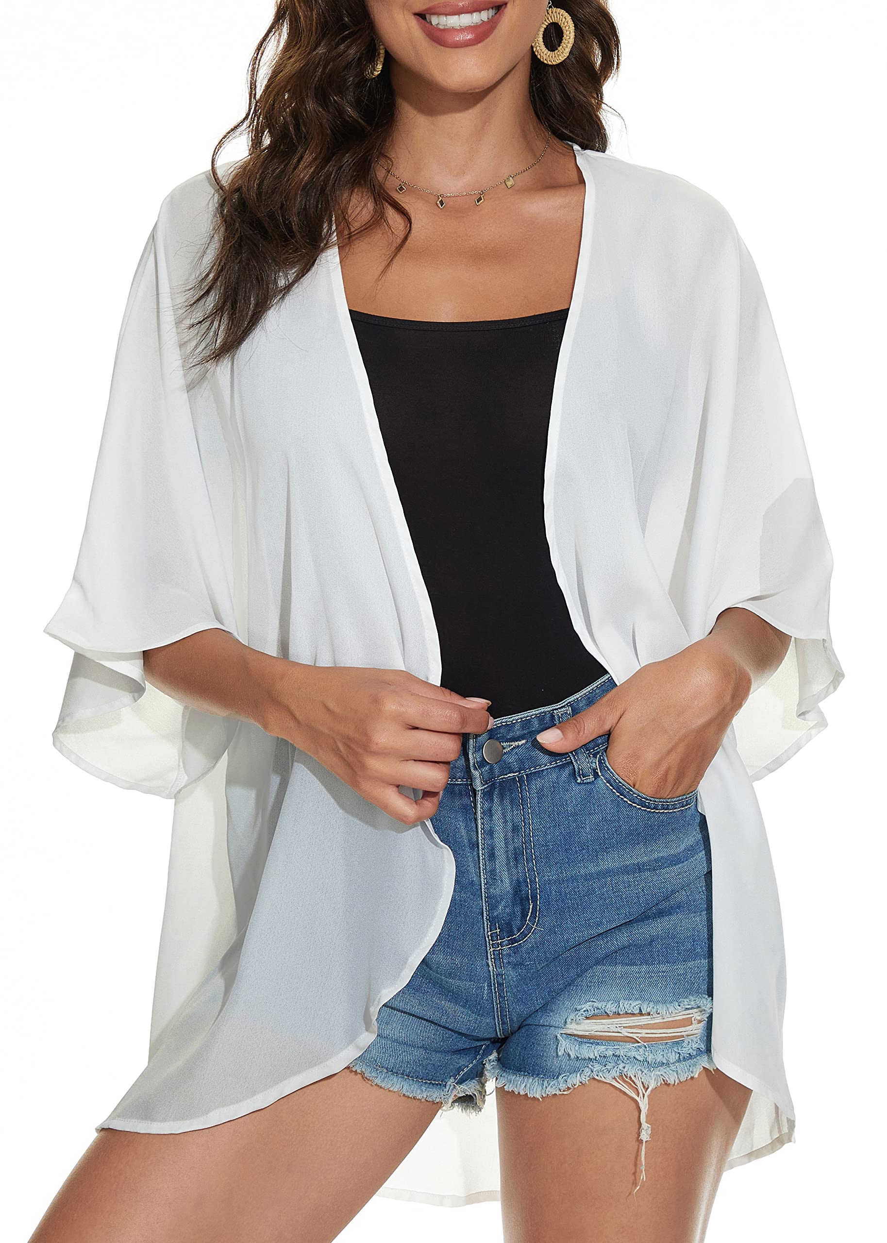 CHICGAL Womens Floral Kimono Cardigan Beach Cover Up Casual Summer Tops