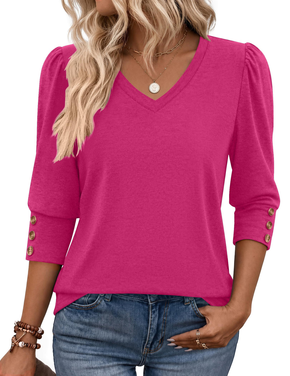 Zeagoo Womens 3/4 Sleeve V Neck T Shirts Dressy Casual Tops