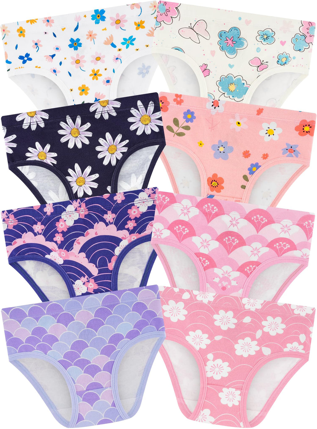 Girls Underwear, Soft Cotton Tagless Breathable Panties, 8-Pack, 18M-12Y