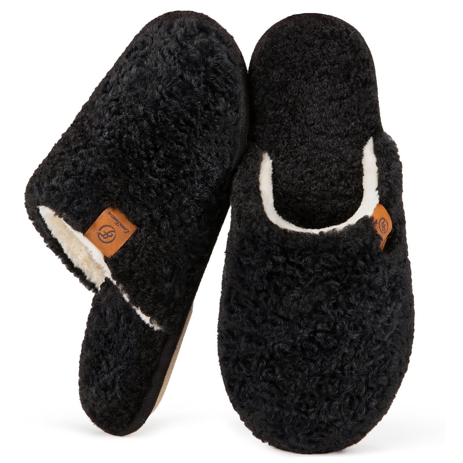 EverFoams Women's Fuzzy Slippers Warm Cozy Memory Foam Indoor House Shoes