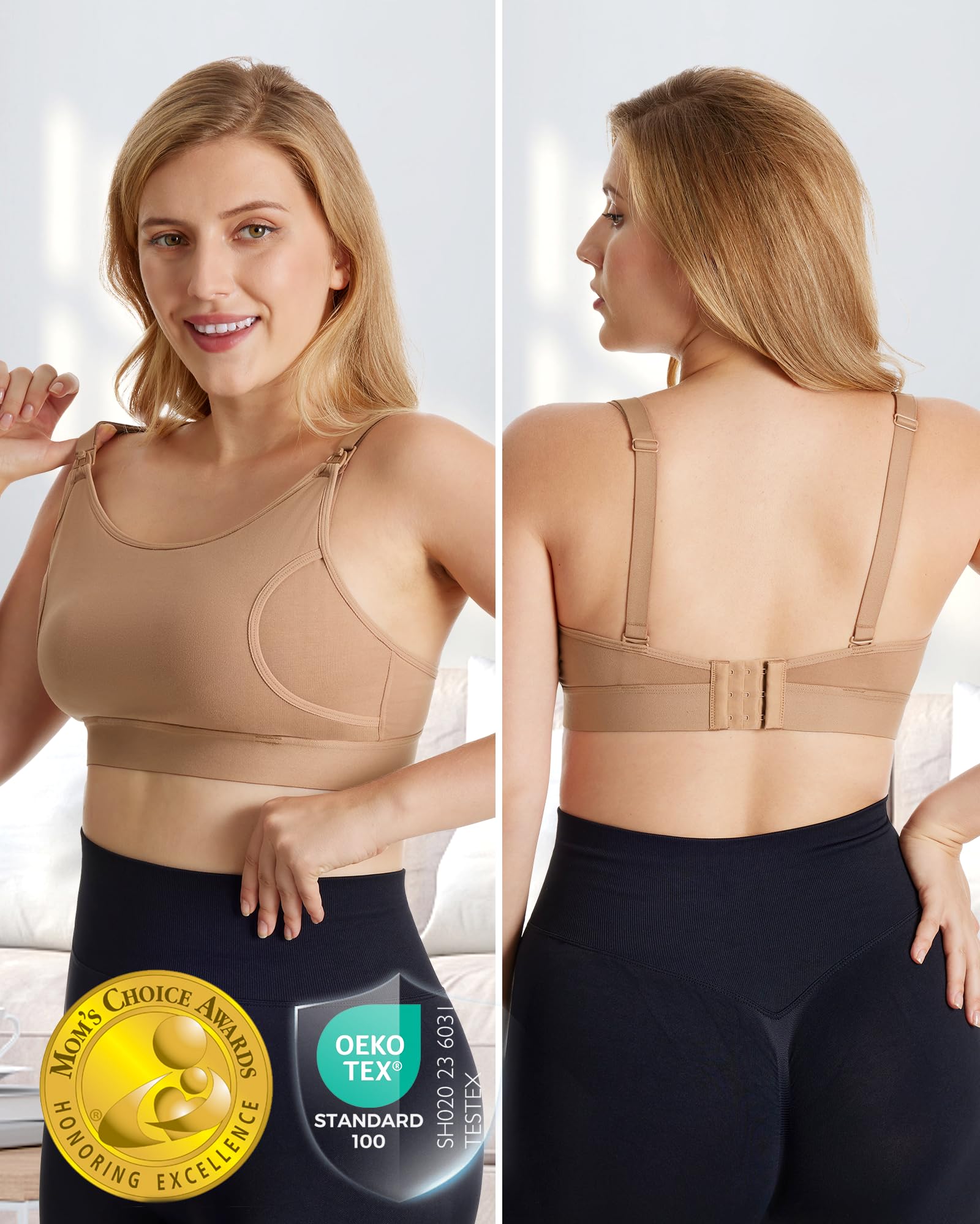 Momcozy Hands Free Pumping & Nursing Bra, Adjustable Cotton Breast Pump Bra
