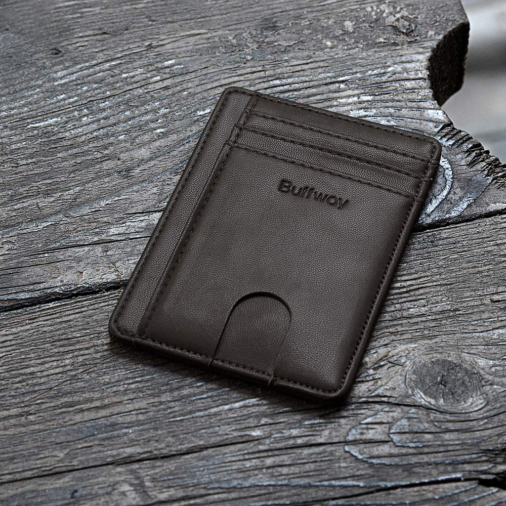 Buffway Slim Minimalist Front Pocket RFID Blocking Leather Wallets for Men and Women - Cross Black