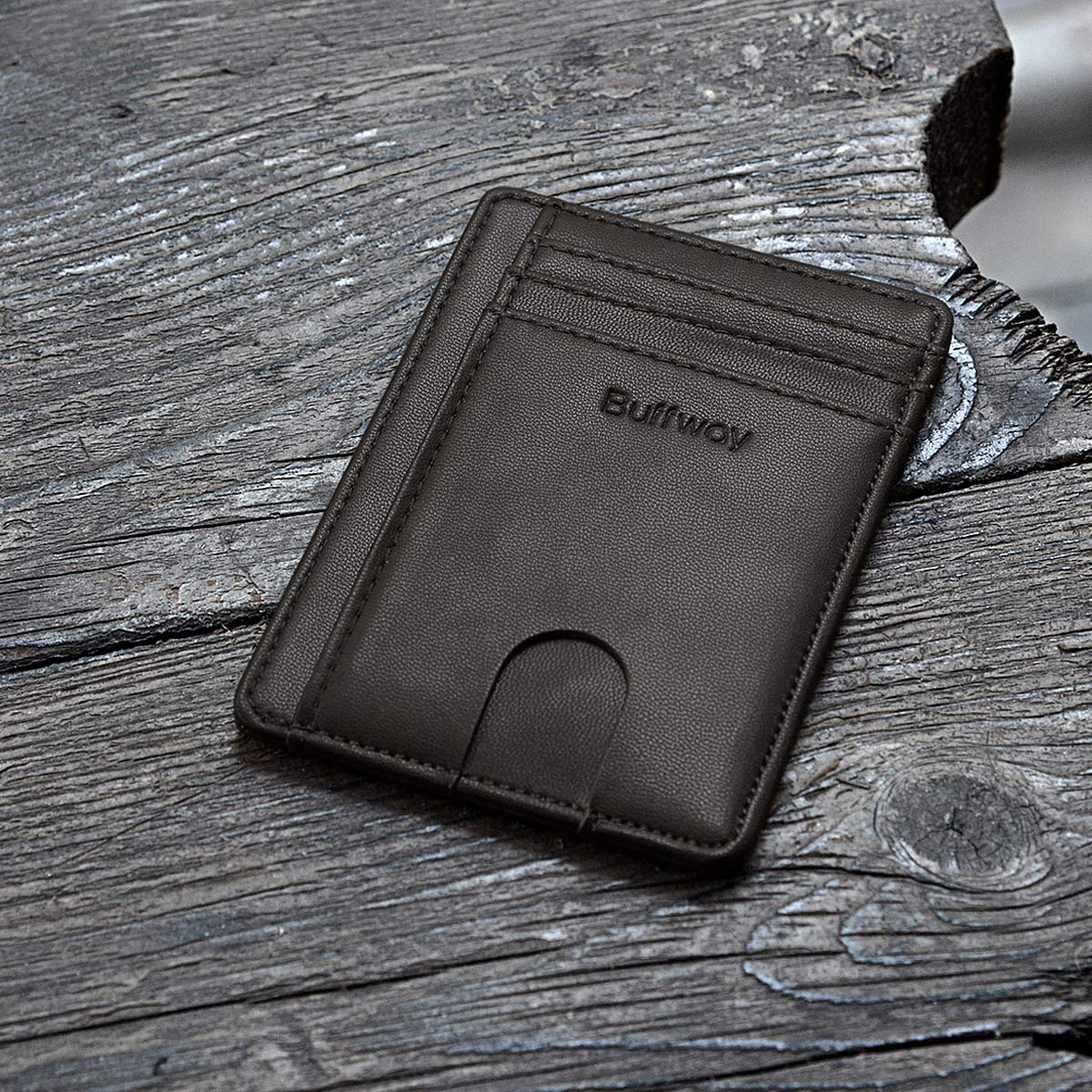 Buffway Slim Minimalist Front Pocket RFID Blocking Leather Wallets for Men and Women - Cross Black
