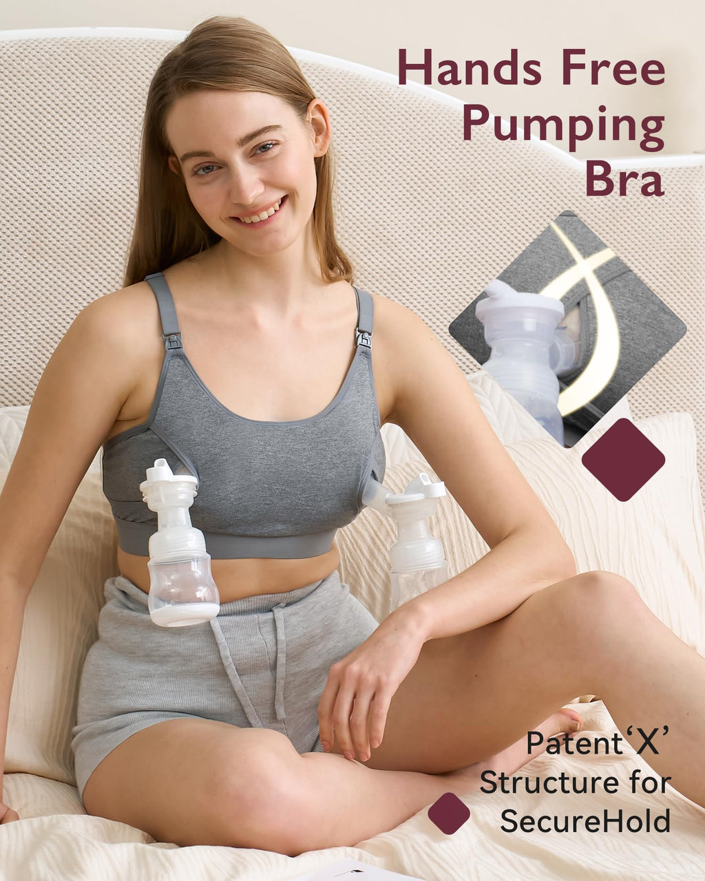 Momcozy Hands Free Pumping & Nursing Bra, Adjustable Cotton Breast Pump Bra