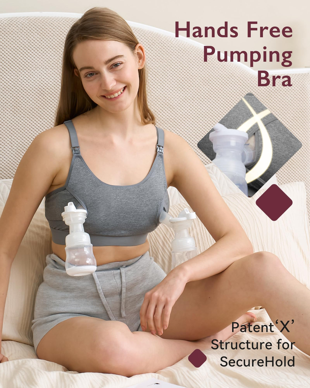 Momcozy Hands Free Pumping & Nursing Bra, Adjustable Cotton Breast Pump Bra