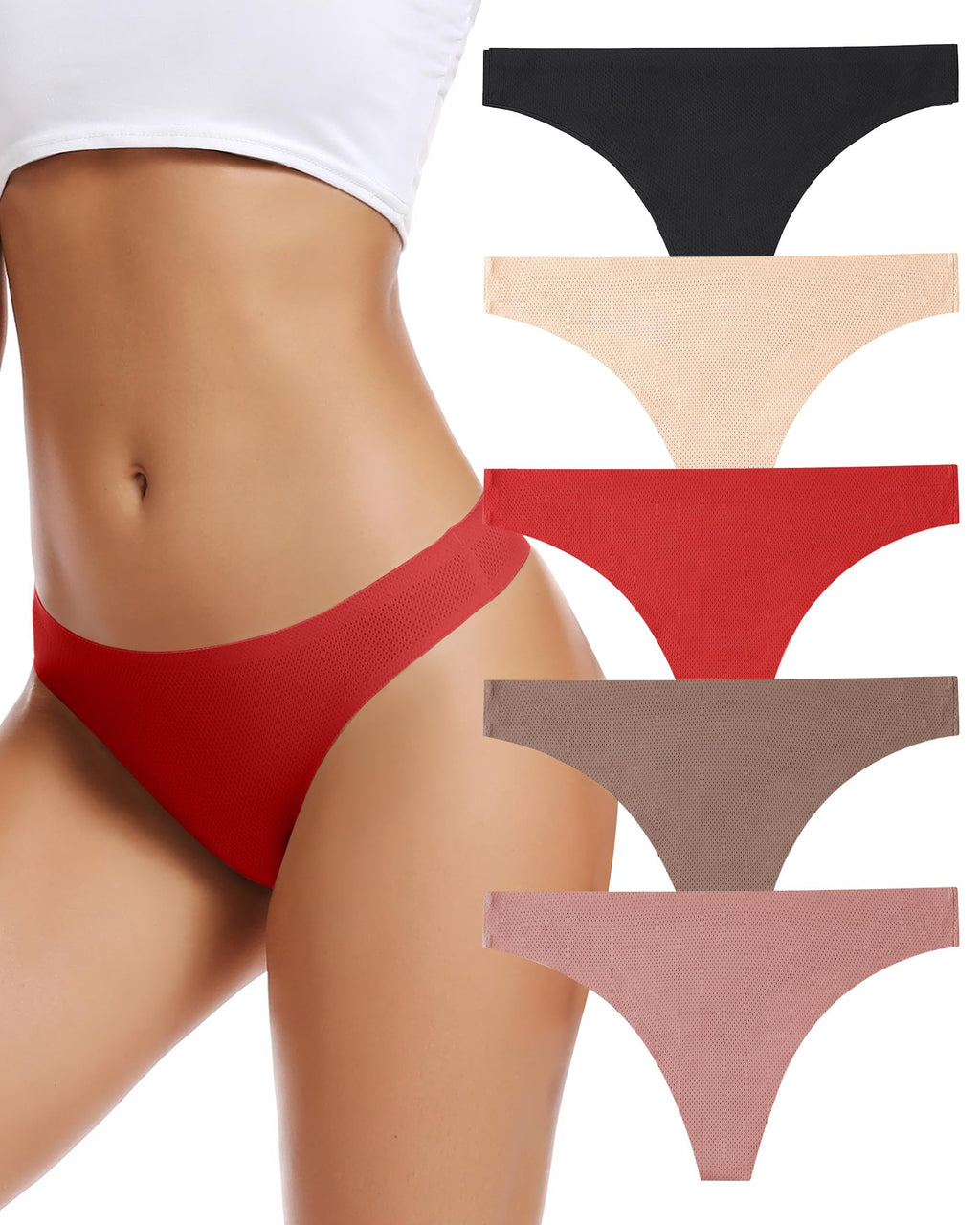 voenxe Seamless Women Underwear Thongs,No Show Ladies Workout Thong,5 Pack